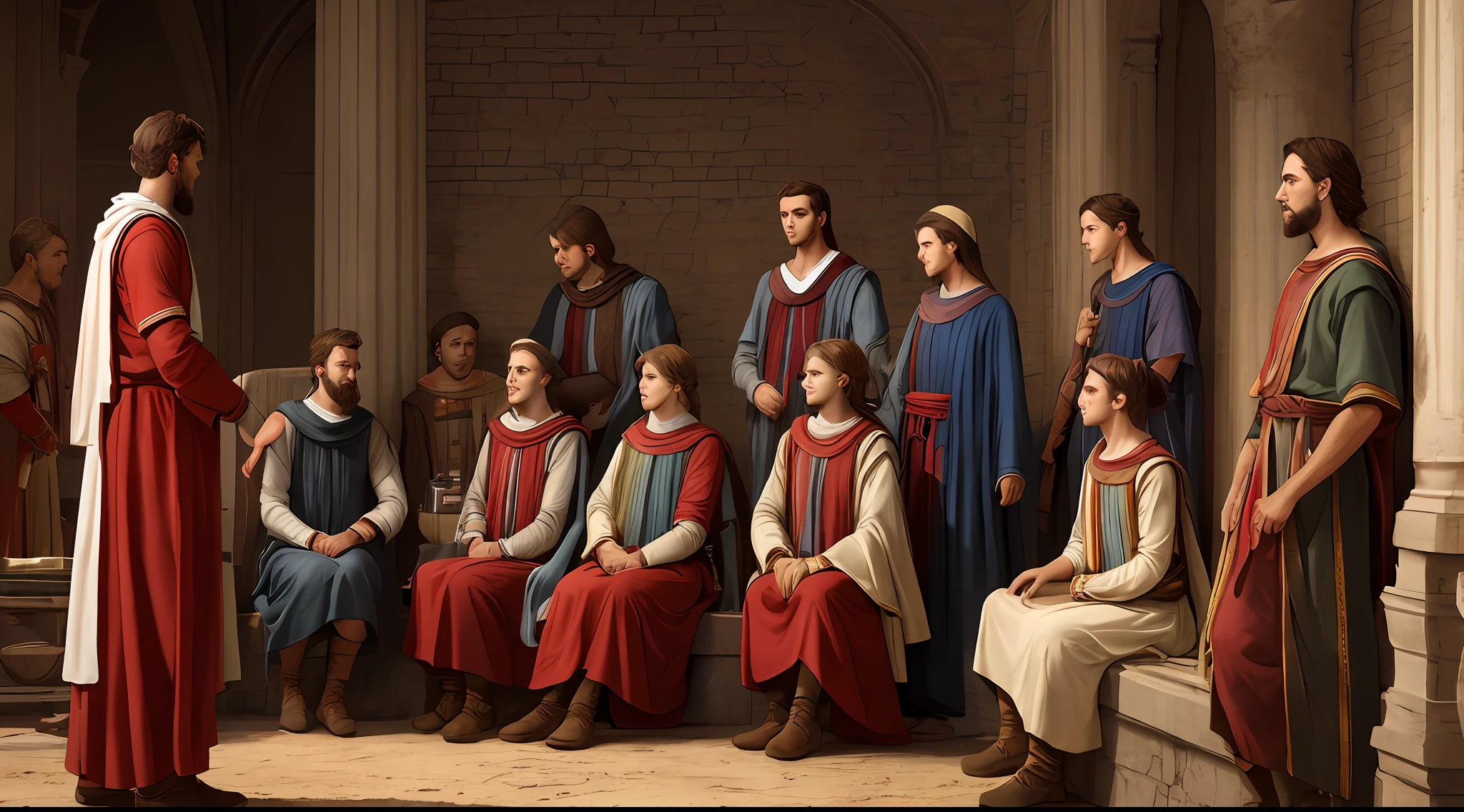 images of young counselors, biblical times, biblical clothes, 8k, ultra realistic