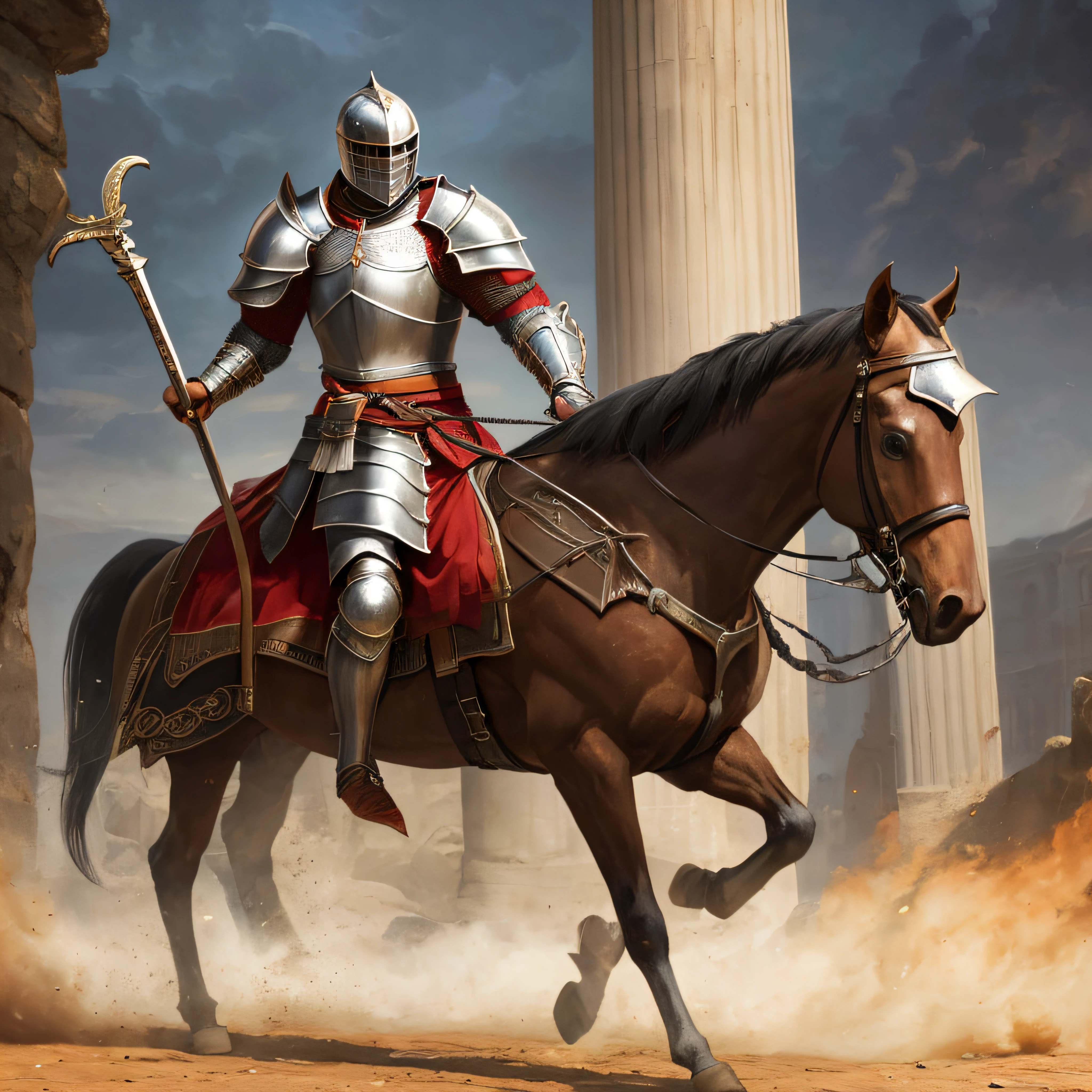 a Roman knight in armor, elegant, with Roman sword, a shield, --auto