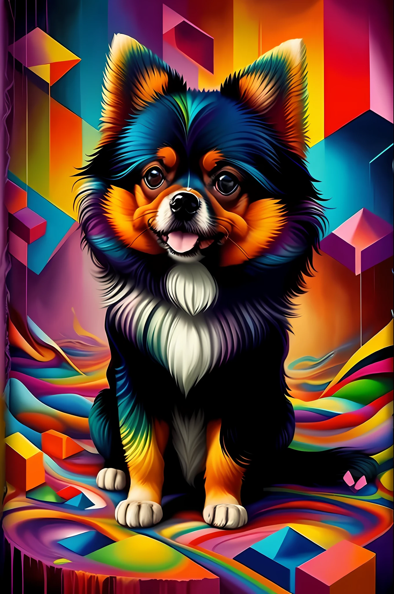 (Pomeranian Dog Lulu),(happy)), Eduardo Kobra padding ,multidimensional geometric PORTRAIT wall, art, chibi,
yang08k, beautiful, colorful,
masterpieces, top quality, best quality, official art, beautiful and aesthetic,