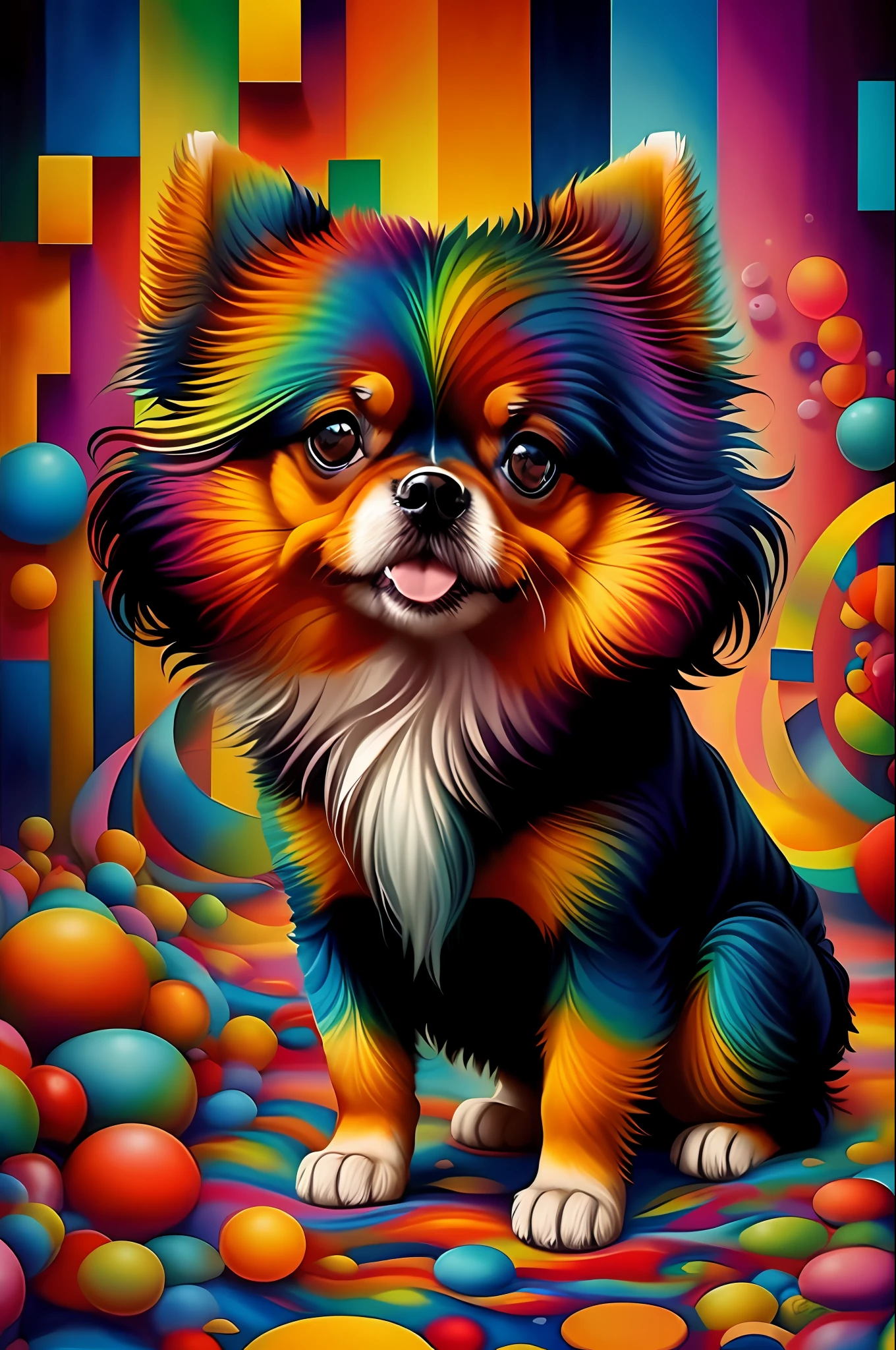 (Pomeranian Dog Lulu),(happy)), Eduardo Kobra padding ,multidimensional geometric PORTRAIT wall, art, chibi,
yang08k, beautiful, colorful,
masterpieces, top quality, best quality, official art, beautiful and aesthetic,