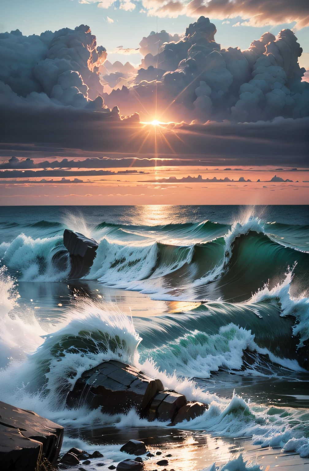 Aravins on rocks near the ocean, mostly cloudy sky, Stormy settings, Dramatic morning light, Chaotic marine environment, South African coast, clouds and waves, seascape, Sunlight on the left, Dramatic warm morning light, Dramatic light, Turbulent sea, Early morning light, rocky shore, Moody morning light, Ocean and rocky landscape, Storm Coast, dramatic scenery, Surrealism, high detail, rococo style, chiaroscuro, cinematic lighting, sparkle, f/4.0, 85mm, Hasselblad, Sony FE GM, Surrealism, rococo style, chiaroscuro, cinematic lighting, god rays, wide shot, panorama, f/16, 135mm, Fujifilm, Hasselblad, Sony FE GM, Surrealism, rococo style, high detail, cinematic lighting, sparkle, Fujicolor, close-up, Eye-Level Shot, f/16, 85mm, Fujifilm, Hasselblad, Sony FE GM, UHD, retina, masterpiece, ccurate, anatomically correct, super detail, high details, high quality, highres, best quality, award winning, 8k, UHD, retina, masterpiece, ccurate, textured skin, anatomically correct, high quality, highres, best quality, high details, super detail, award winning, 8k, UHD, retina, masterpiece, ccurate, anatomically correct, textured skin, super detail, high details, high quality, highres, best quality, award winning, 8k --auto