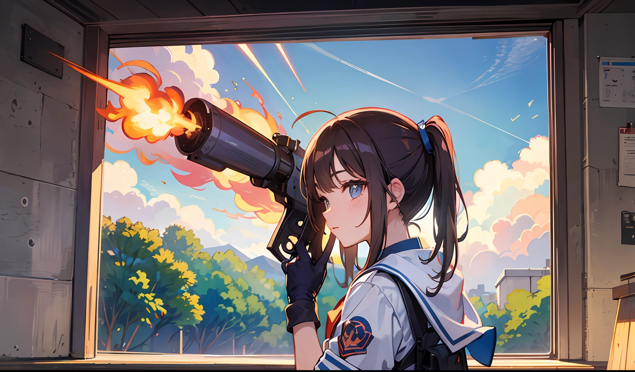 Rocket launcher, girl, high school student