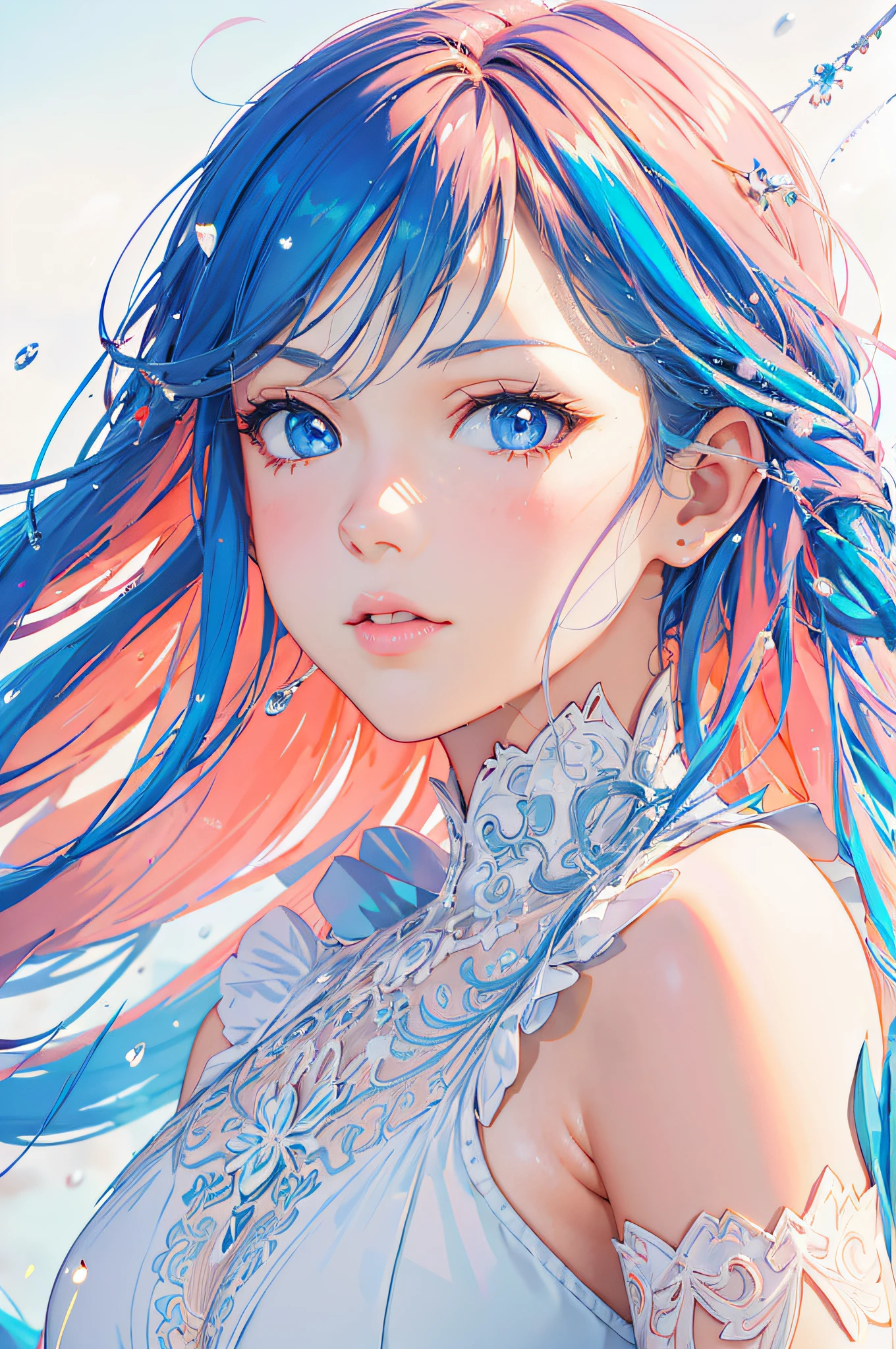 anime girl with blue and pink hair and a white dress, detailed digital anime art, 4k highly detailed digital art, digital anime art, anime styled digital art, anime style. 8k, beautiful digital artwork, digital anime illustration, anime styled 3d, stylized anime, beautiful digital illustration, anime style 4 k, 8k high quality detailed art