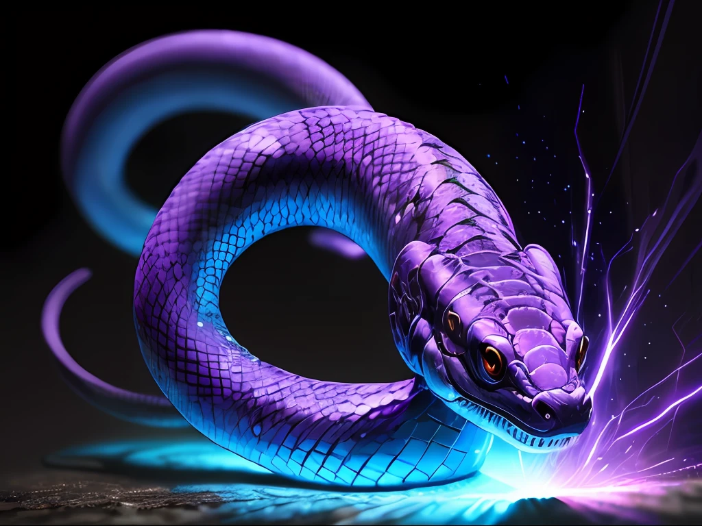A purple snake, battle, game, light effect, blue-purple light effect, skill special effect, gorgeous, very detailed,