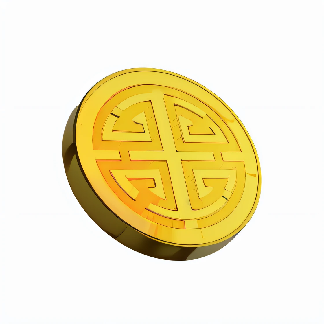 Chinese ancient gold coin, 3D, 16k, detail, background white, super high definition