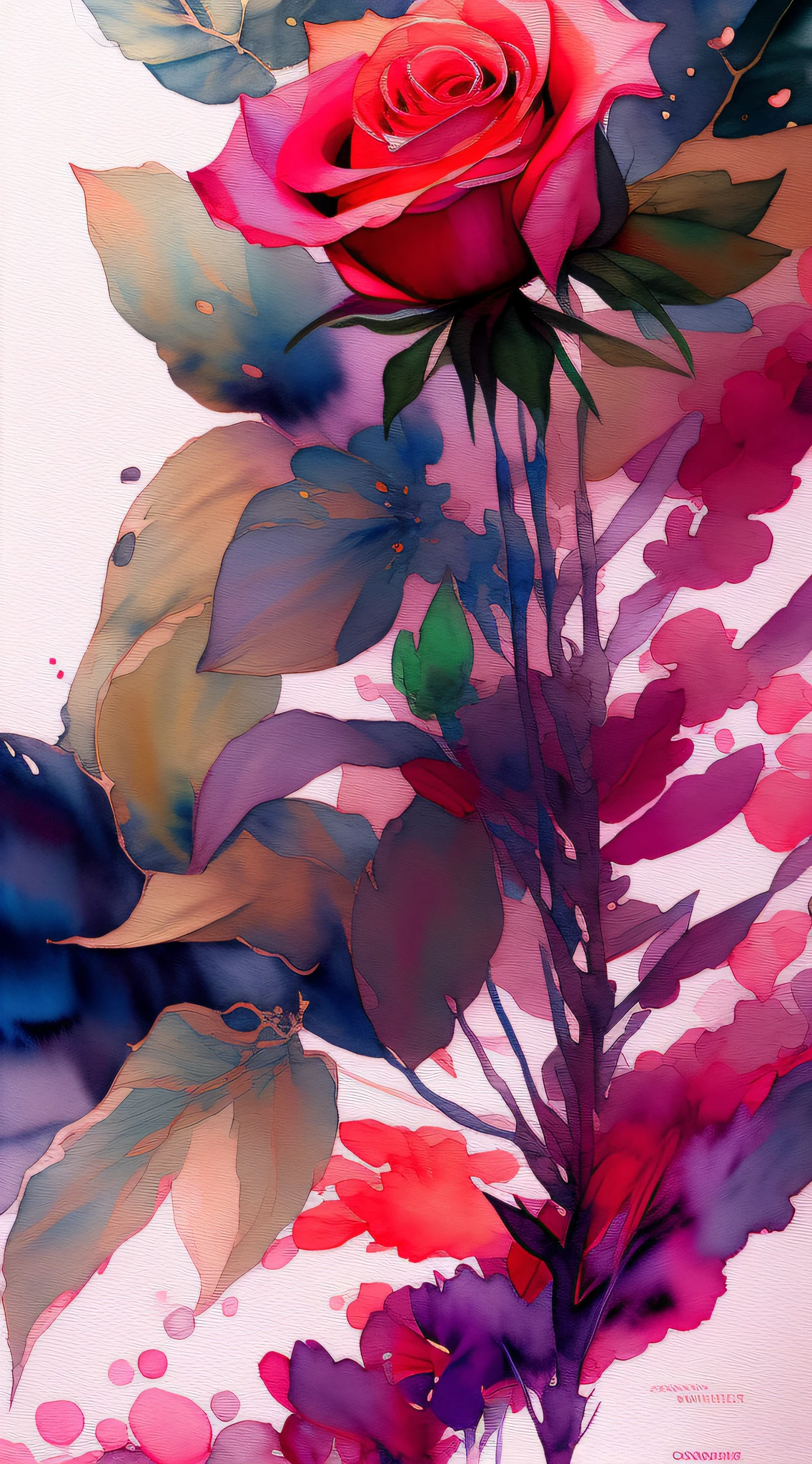 wtrcolor style, (rose) digital art, official art, drifting in the wind, masterpiece, beautiful, ((watercolor)), paint splash, intricate details. Very detailed, [dripping:0.5], trends on Artstation, Rachel Walker