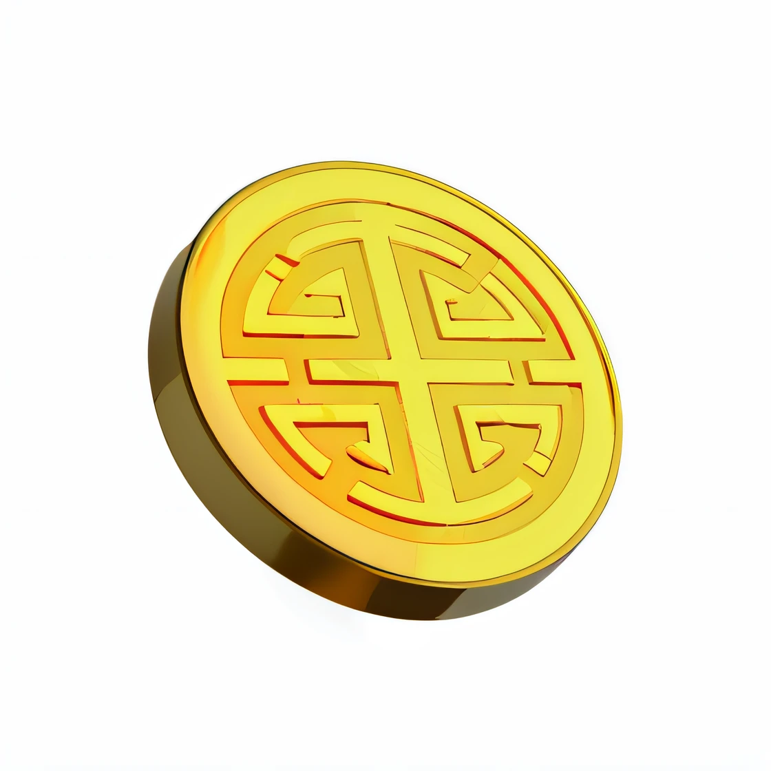 Chinese ancient gold coin, 3D, 16k, detail, background white, super high definition