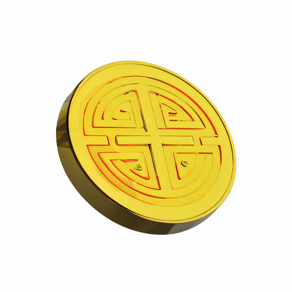 Chinese ancient gold coin, 3D, 16k, detail, background white, super high definition