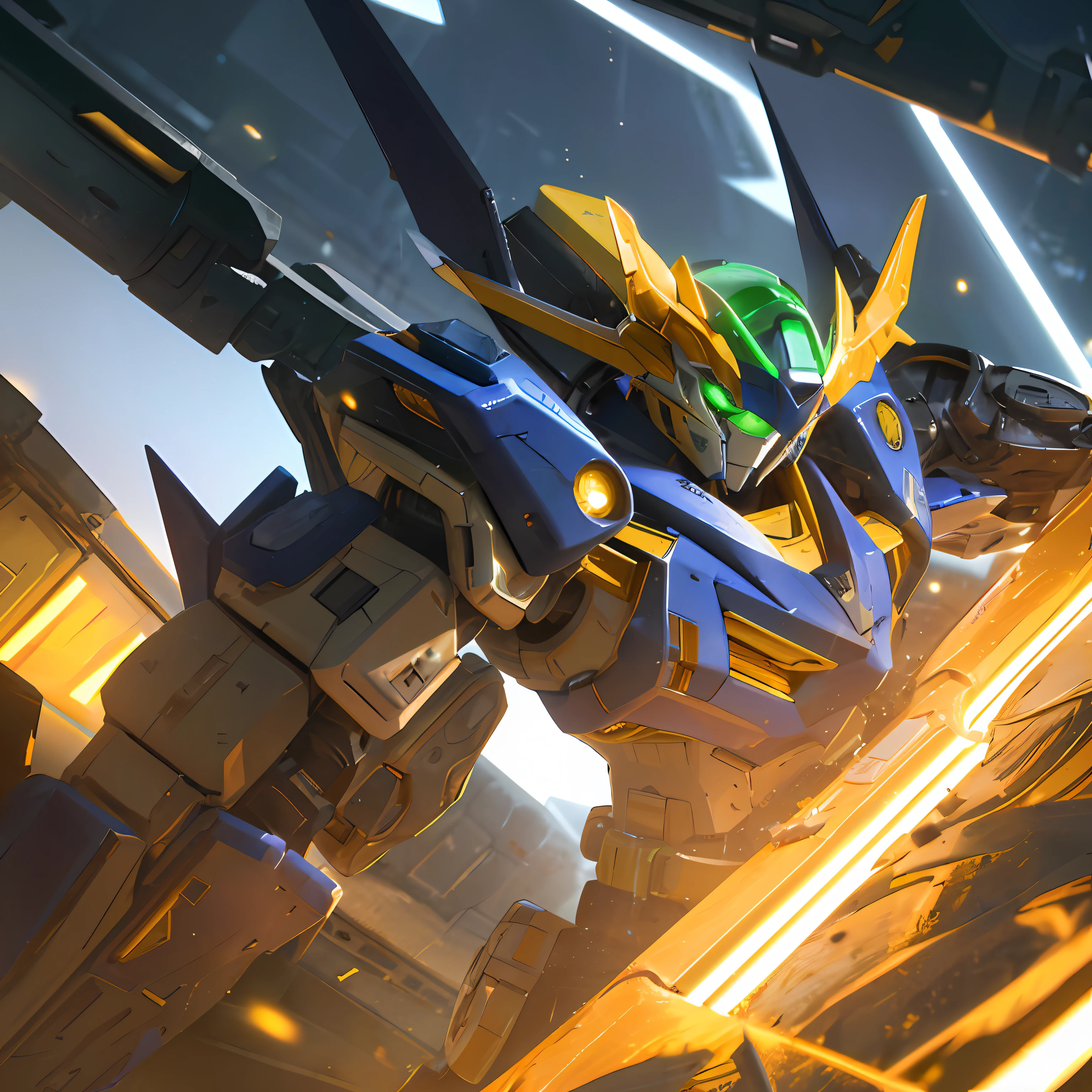 a robot, best quality, highly detailed, ultra-detailed, masterpiece, 8k wallpaper, white theme, green eyes, bad anatomy, absurdres, highres, super fine illustration, absurdres, solo, game cg, lord,at night, (blacklight:1), (detailed beautiful face and eyes:1), command spell,mecha musume,mask,mechanical parts, robot joints, full armor
