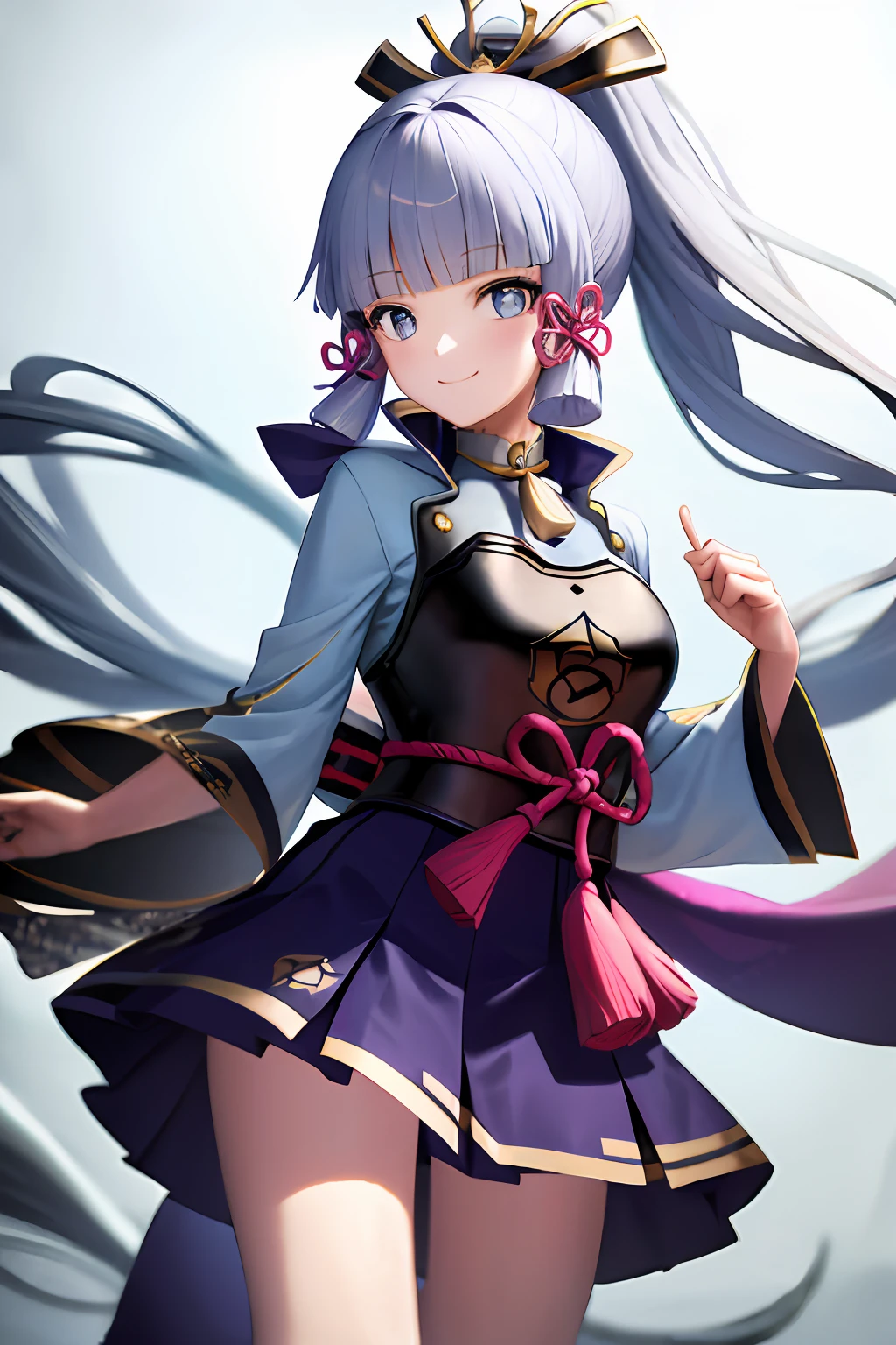 masterpiece, highres, best quality, 1girl solo, kamisato_ayaka, smile, kimono, wind lift skirt,