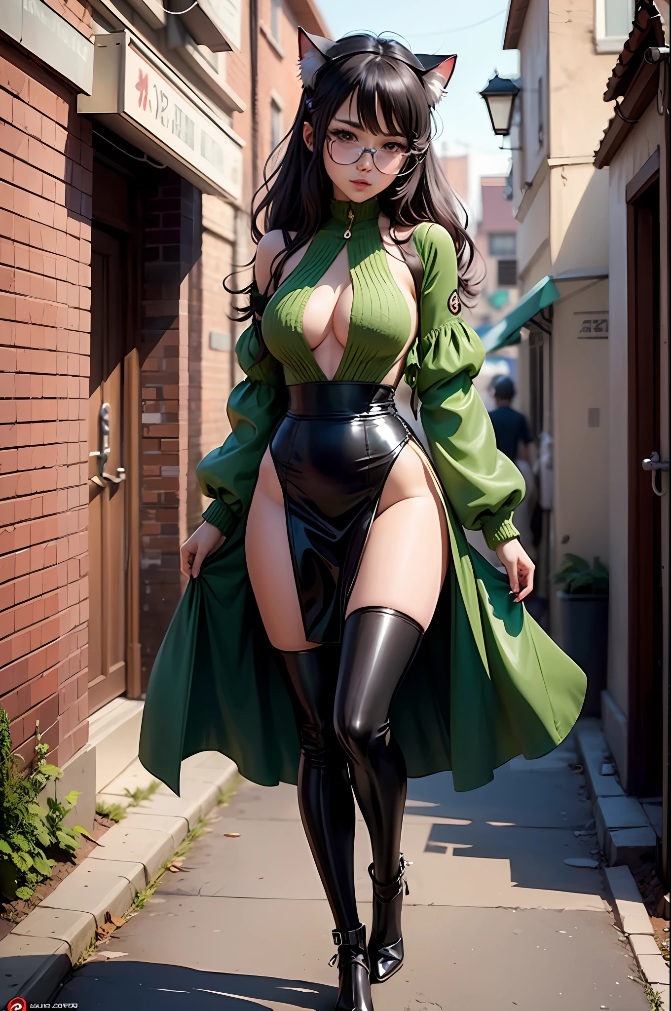a close up of a woman in a black and green outfit, seductive anime girl, detailed digital anime art, beautiful alluring anime woman, anime goddess, beautiful anime catgirl, extremely detailed artgerm, perfect android girl, anime monster girl, very beautiful anime cat girl, anime woman, digital anime art, | fine detail anime, anime character; full body art --auto