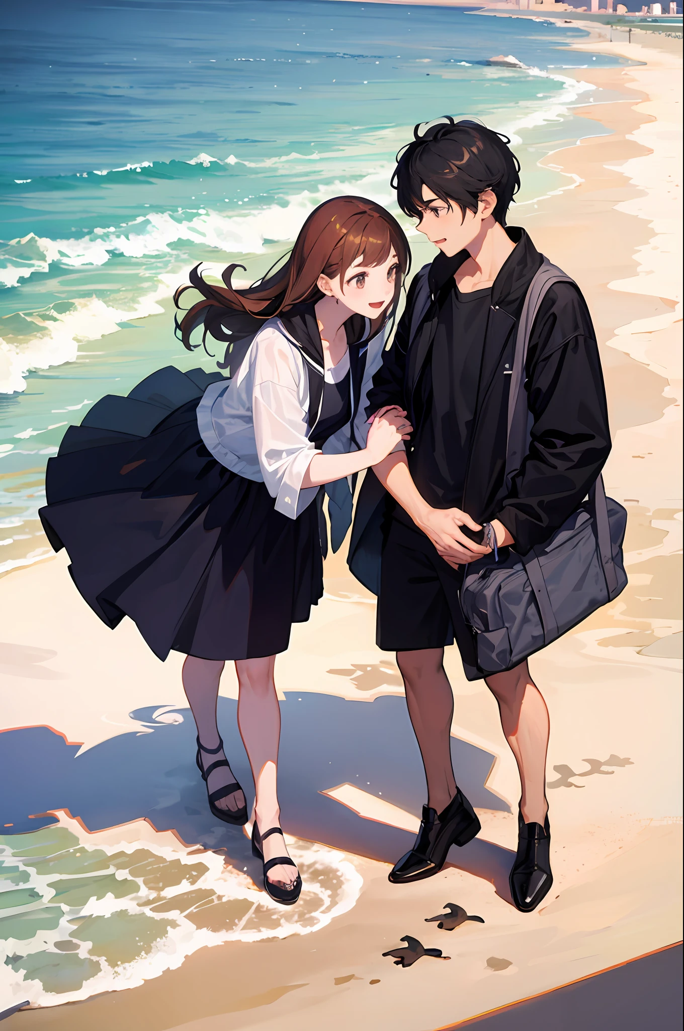 Couple of Friends on the Beach, Detailed, 1 will, 1 girl,