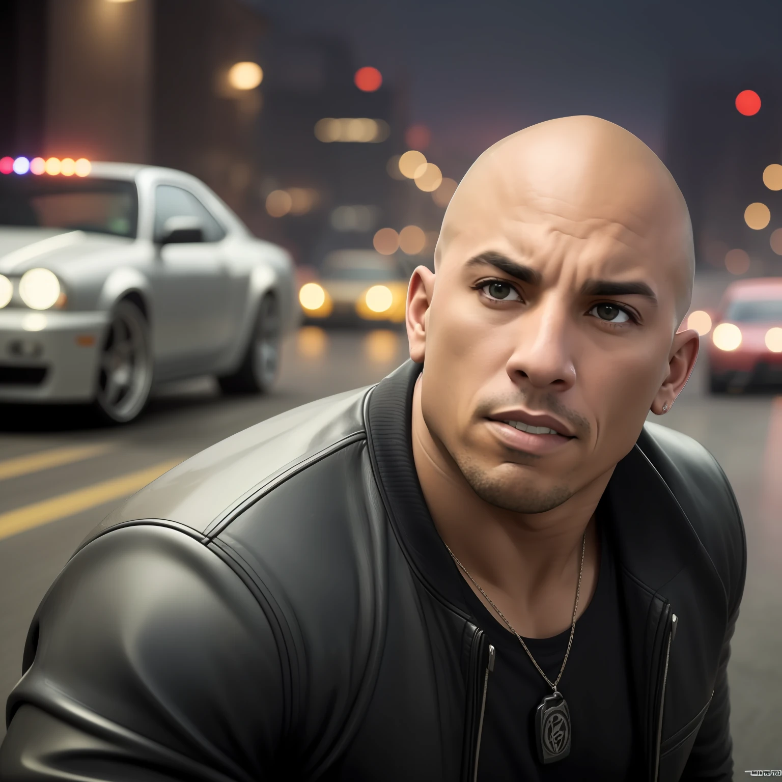 photo face toretto fast and furious in the background several cars