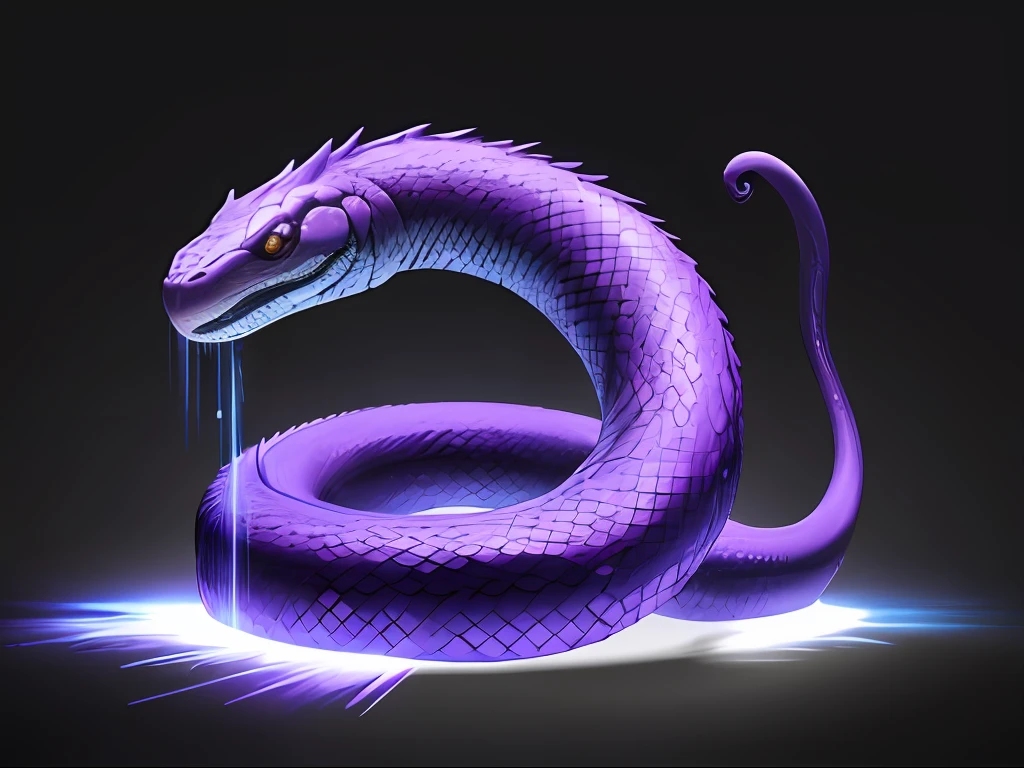 A complete purple snake with head and tail, battle, game, light effect, blue-purple light effect, skill special effect, gorgeous, very detailed,