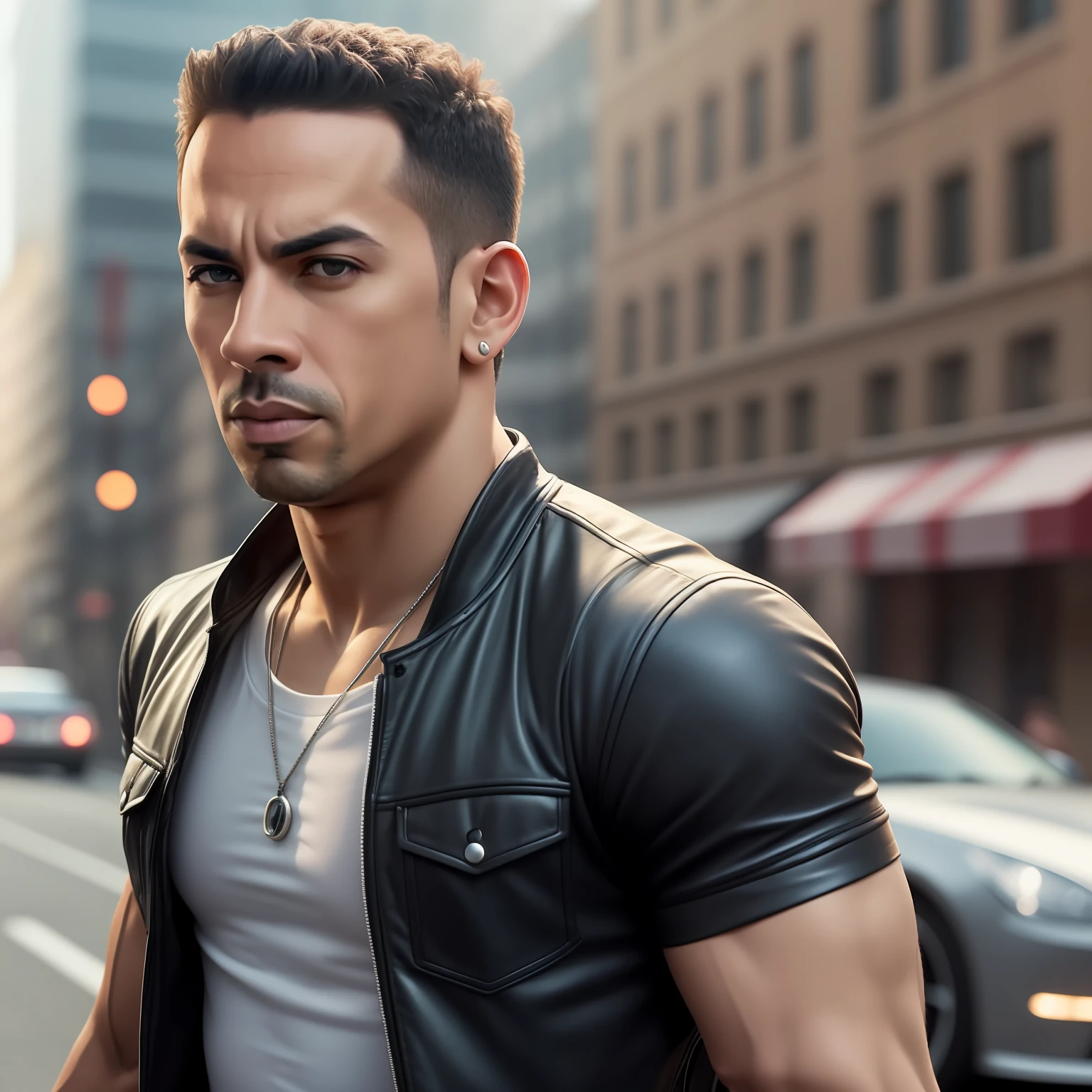 photo face man short hair fast and furious in the background several cars