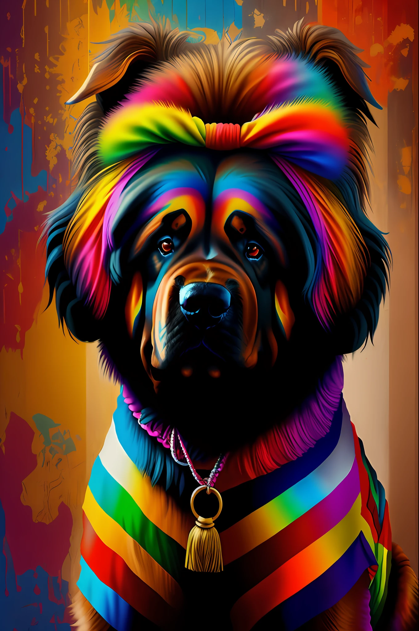 (Tibetan mastiff dog ),(happy), Eduardo Kobra padding ,wall PORTRAIT geometric multidimensional, art, chibi,
yang08k, beautiful, colorful,
masterpieces, top quality, best quality, official art, beautiful and aesthetic,