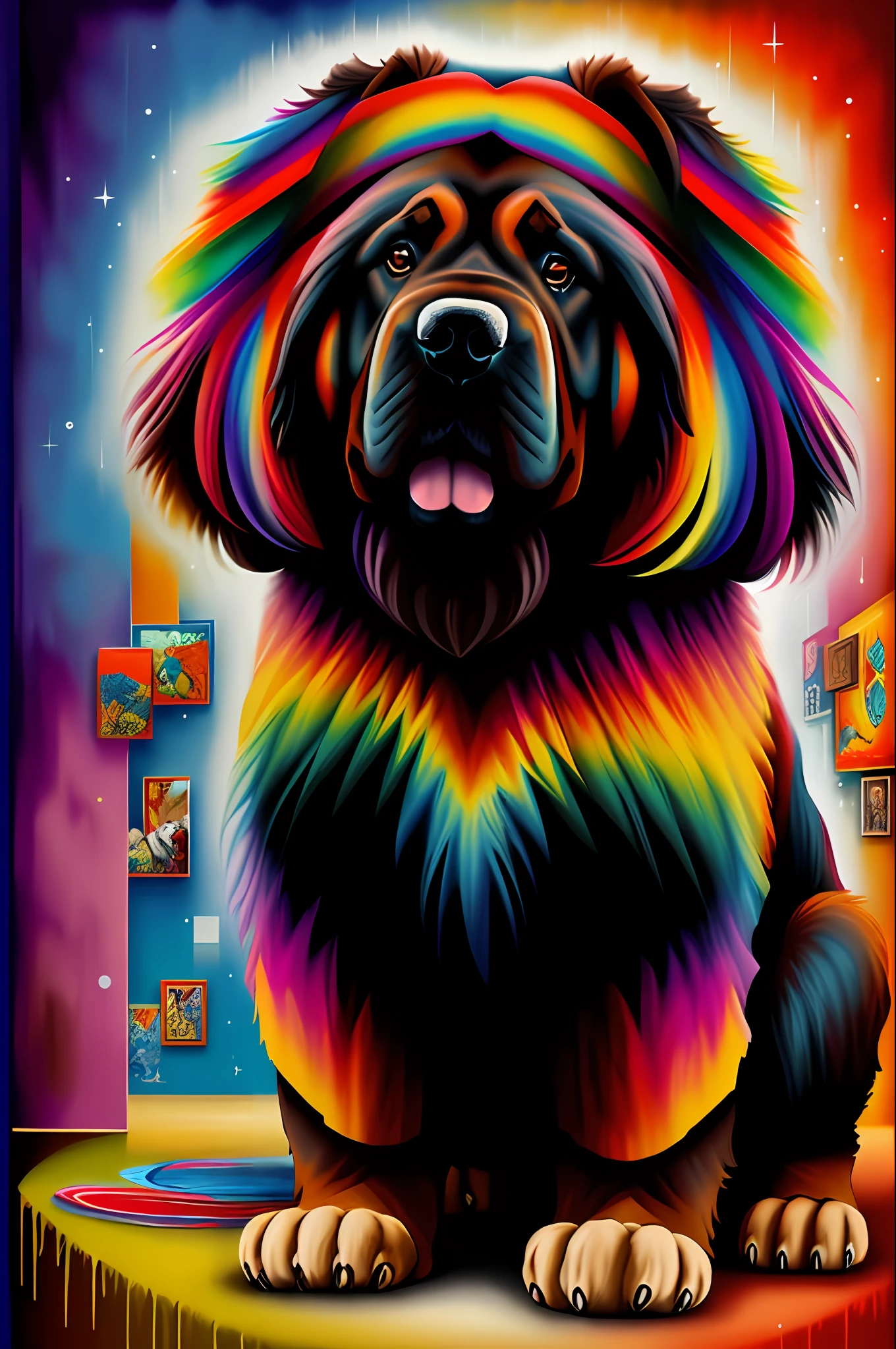 (Tibetan mastiff dog ),(happy), Eduardo Kobra padding ,wall PORTRAIT geometric multidimensional, art, chibi,
yang08k, beautiful, colorful,
masterpieces, top quality, best quality, official art, beautiful and aesthetic,