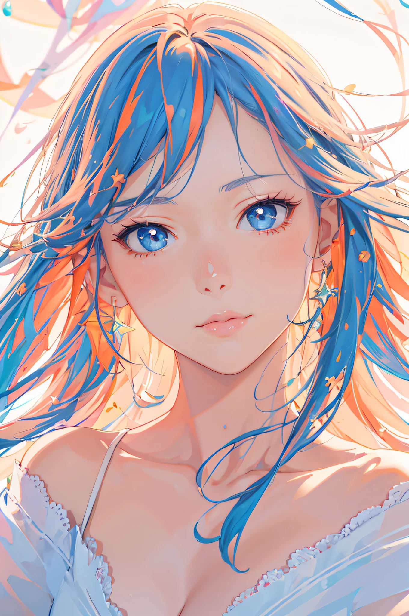 anime girl with blue hair and orange hair posing for a picture, detailed digital anime art, anime style. 8k, anime style 4 k, digital anime art, detailed portrait of anime girl, beautiful anime portrait, anime styled digital art, stunning anime face portrait, digital anime illustration, made with anime painter studio, anime style portrait, painted in anime painter studio