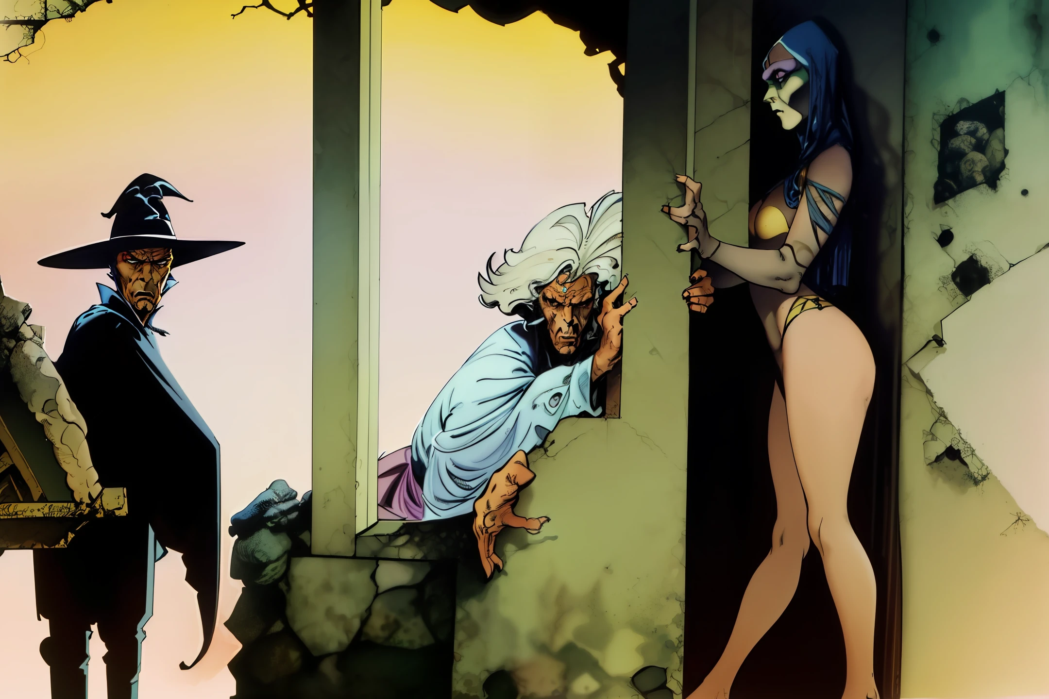 Corvus, the Mysterious Mage: Corvus is a dark wizard who lives in the ruins of the Tower of Storm. He possesses forbidden knowledge and dark powers, which makes him an ambiguous figure. His true loyalty is unknown, but his intervention will be crucial to the development of the plot. Frank Frazetta style art