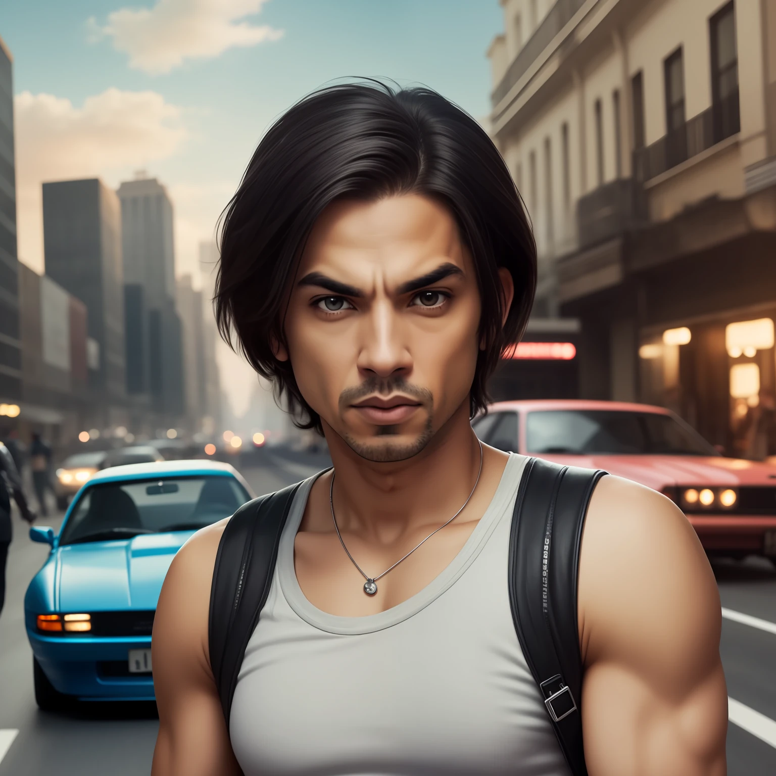 photo face man short hair fast and furious in the background several cars