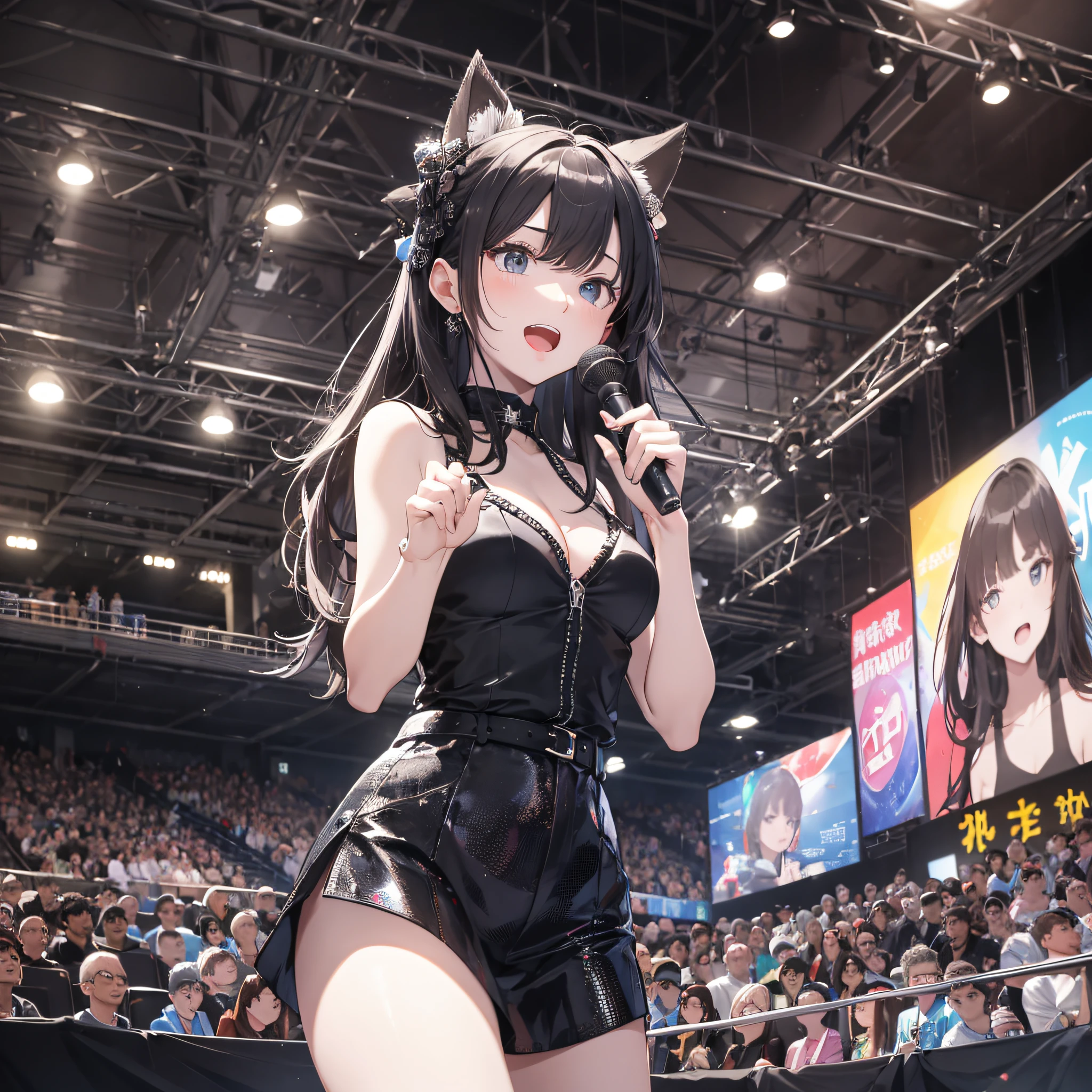 Absurd resolution, high resolution, (master masterpiece: 1.4), hyper-detail, stand-up comedy audience looked at the stage, expression shocked and surprised, open mouth,