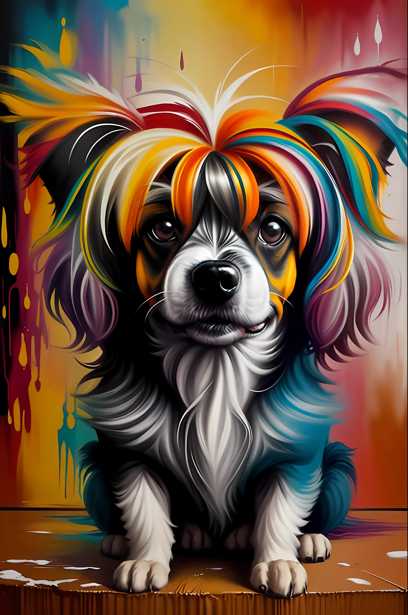 (Dog chinese crested ),(happy), Eduardo Kobra padding ,wall PORTRAIT geometric multidimensional, art, chibi,
yang08k, beautiful, colorful,
masterpieces, top quality, best quality, official art, beautiful and aesthetic,