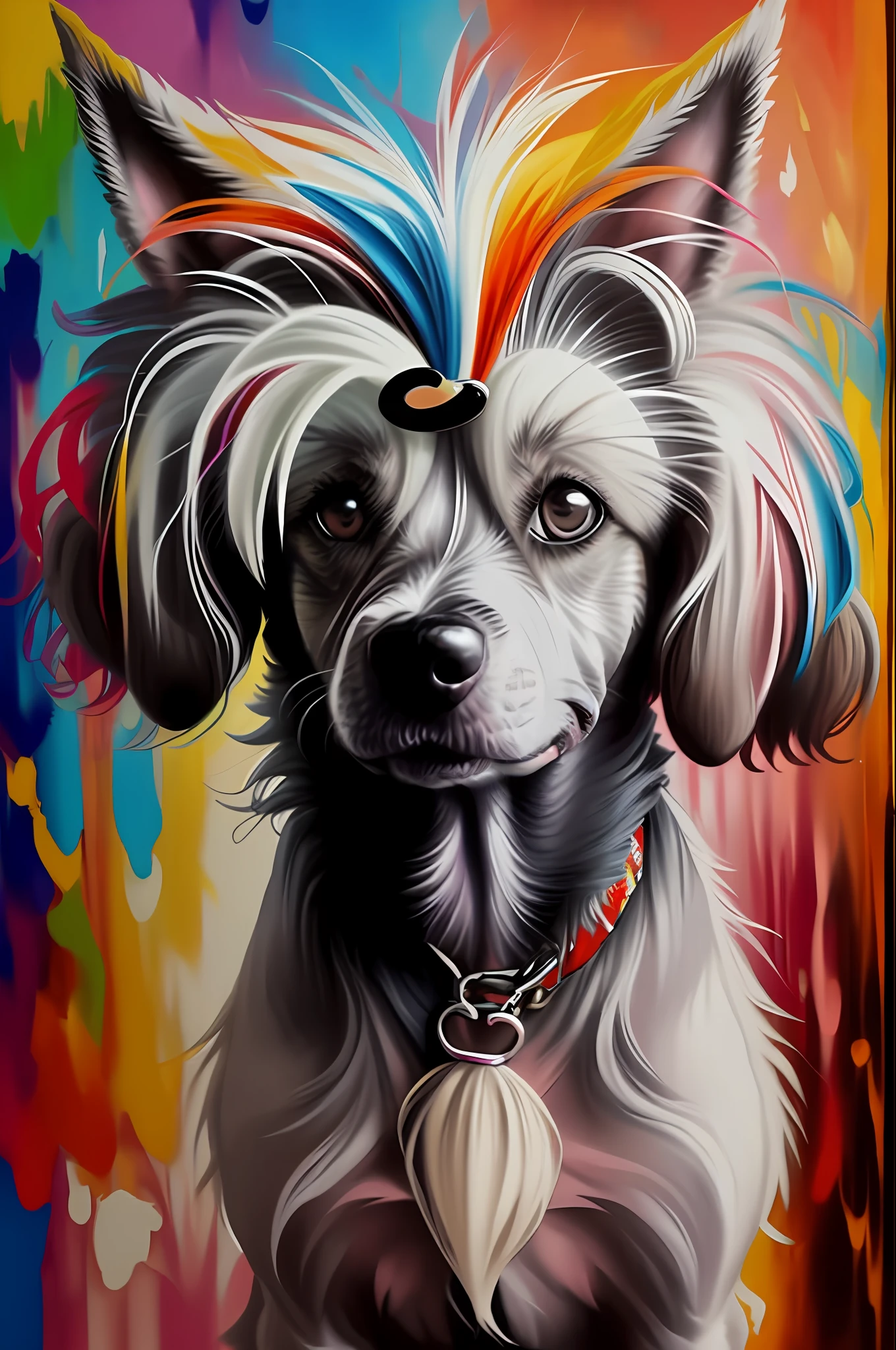 (Dog chinese crested ),(happy), Eduardo Kobra padding ,wall PORTRAIT geometric multidimensional, art, chibi,
yang08k, beautiful, colorful,
masterpieces, top quality, best quality, official art, beautiful and aesthetic,