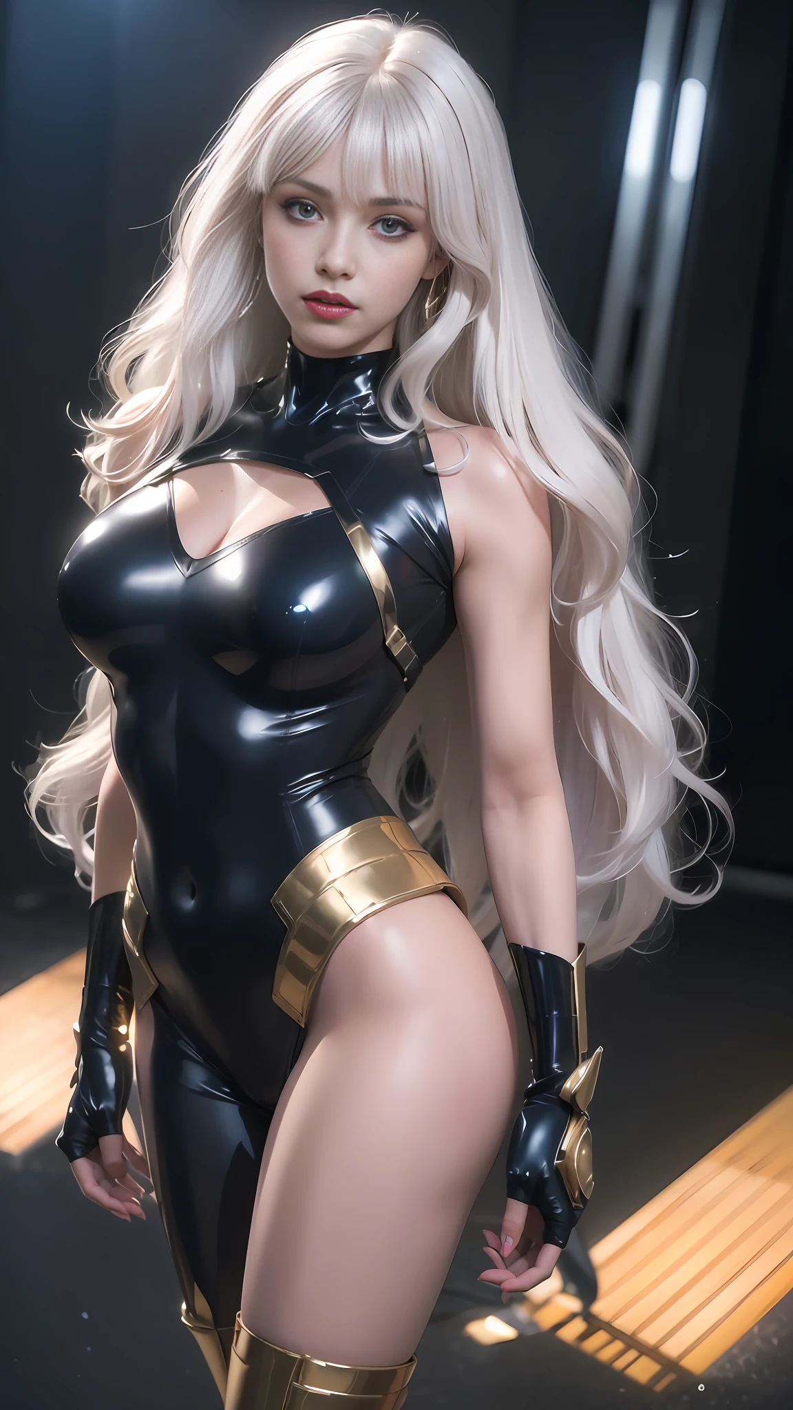 a close up of a woman in a black and gold costume, blonde goddess, black cat, black canary, wearing black latex outfit, cosplay on black harley queen, ig model | artgerm, black latex sculpt, glamourous cosplay, black latex suit, elegant glamourous cosplay, extremely detailed artgerm, closeup shot, in the style artgerm