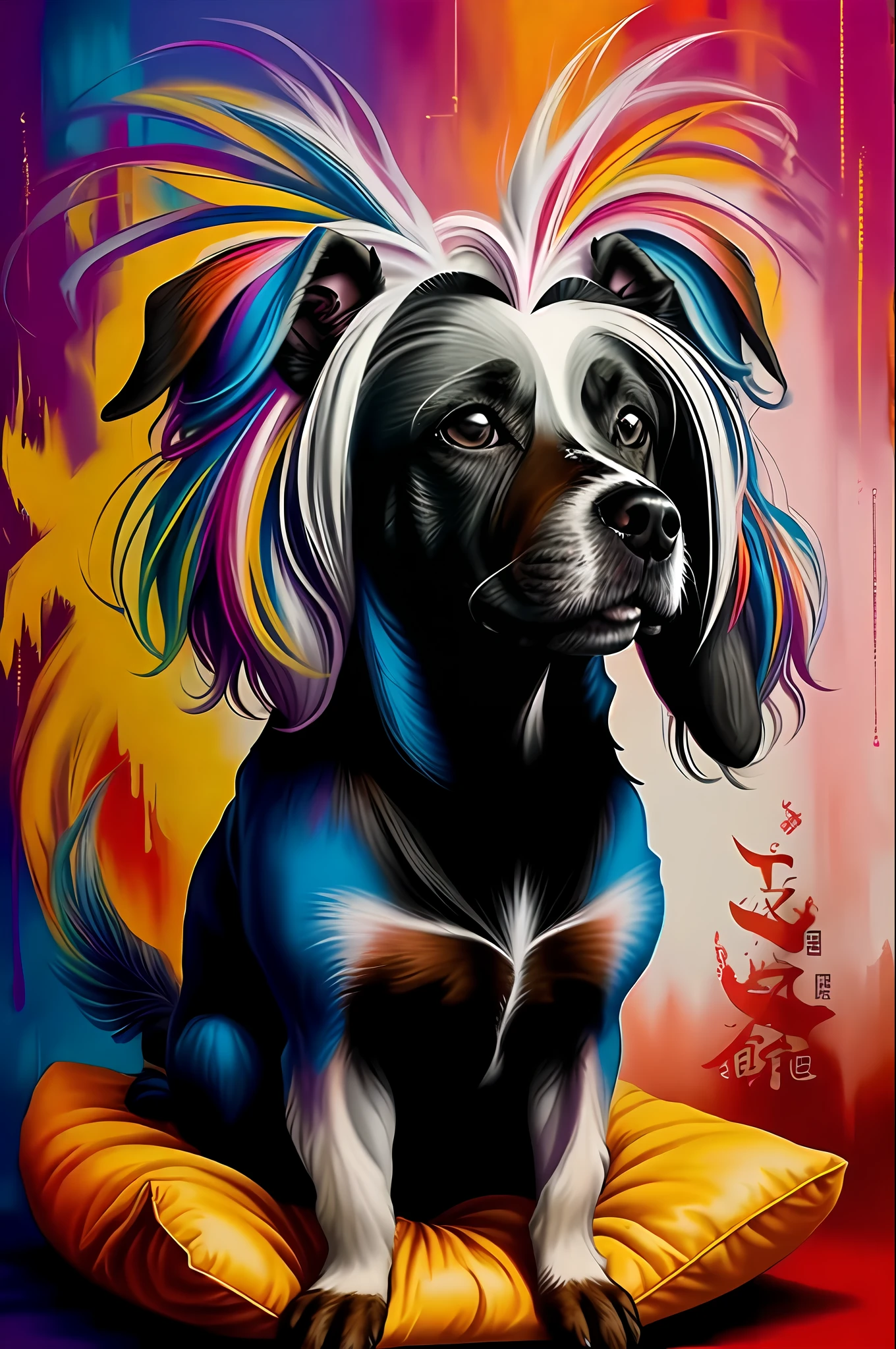 (Dog chinese crested ),(happy), Eduardo Kobra padding ,wall PORTRAIT geometric multidimensional, art, chibi,
yang08k, beautiful, colorful,
masterpieces, top quality, best quality, official art, beautiful and aesthetic,