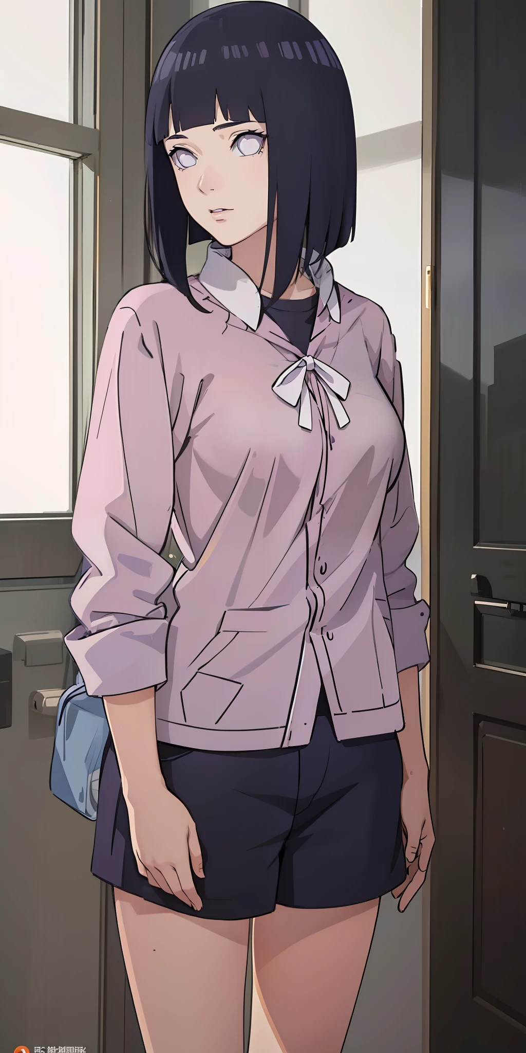 masterpiece, best quality, ultra-detailed, illustration,1girl,
long hair, dark blue hair,
medium breast,
looking at viewer, hinata/(boruto/)