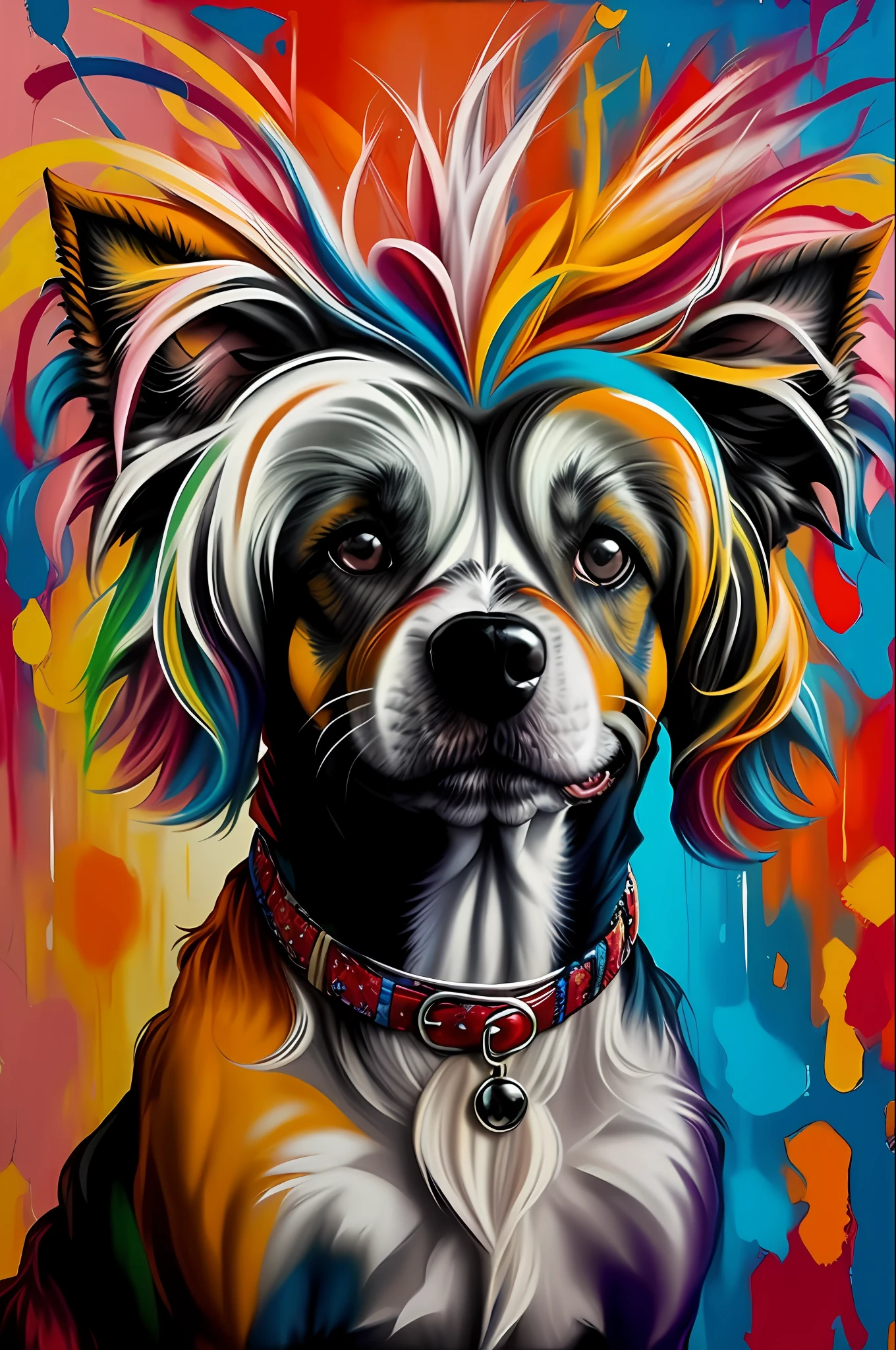 (Dog chinese crested ),(happy), Eduardo Kobra padding ,wall PORTRAIT geometric multidimensional, art, chibi,
yang08k, beautiful, colorful,
masterpieces, top quality, best quality, official art, beautiful and aesthetic,