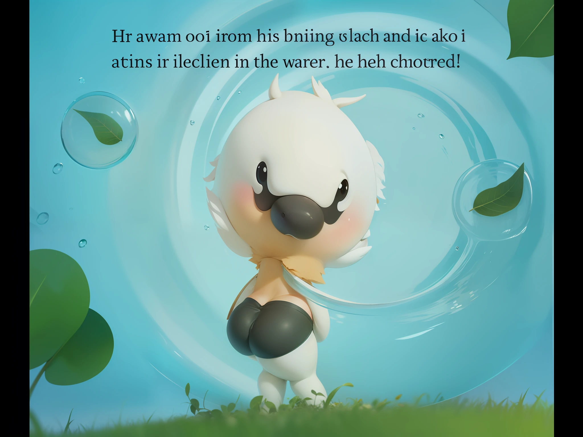 The ugly duckling looks in the mirror in the pool