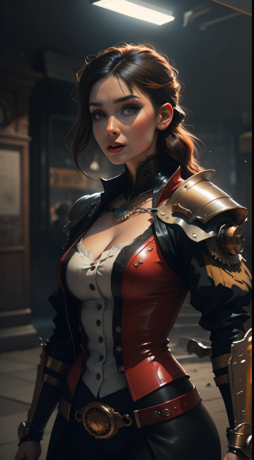 Warrior Steampunk style, artwork, vivid colors, perfect, real skin texture. 8k, cinema light.