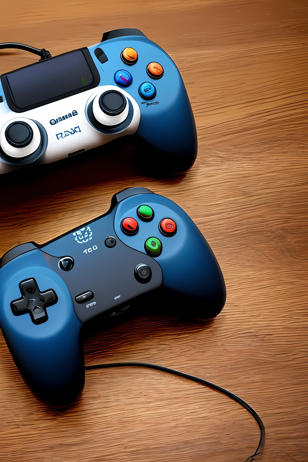 Gamepad, the main shape is simple, the color white with blue gray embellishments, one wheel button, two function buttons