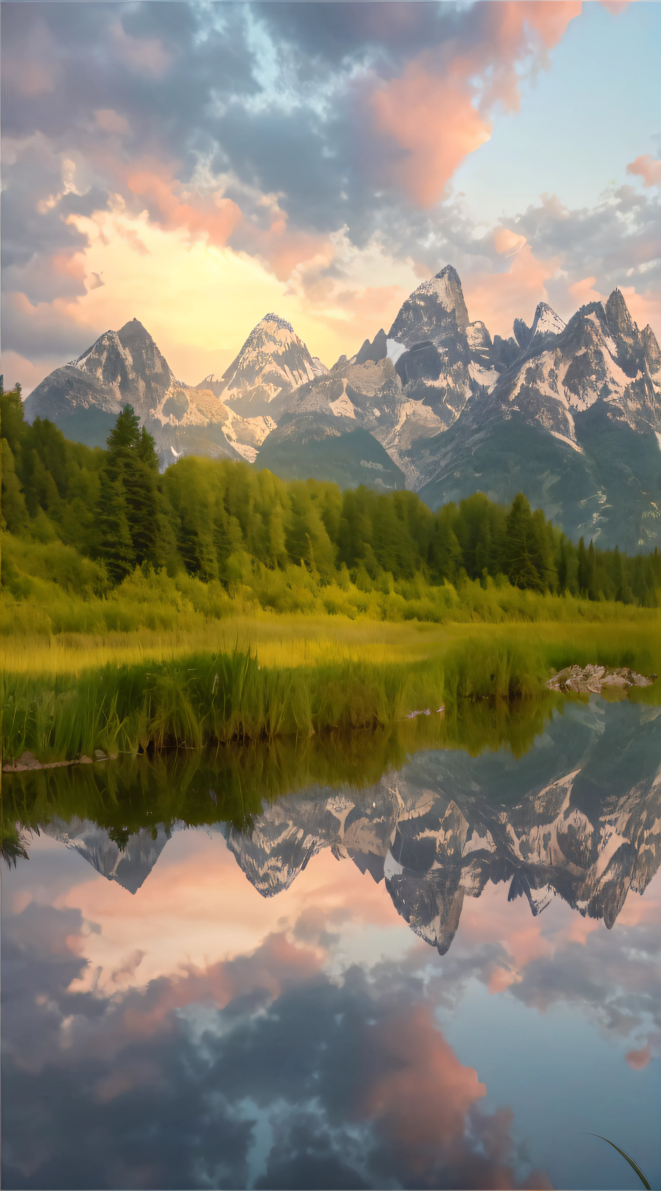 arafed mountain range reflected in a lake at sunset, inspired by Ethel Schwabacher, scenic mountain setting, lakeside mountains, by Ethel Schwabacher, breathtaking scenery, beatiful mountain background, stunning scenery, mountains and lakes, majestic nature scenery, beautiful scenery, stunning nature in background, beautiful mountains, very beautiful scenery, gorgeous scenery, beautiful scenic view, mountain lakes