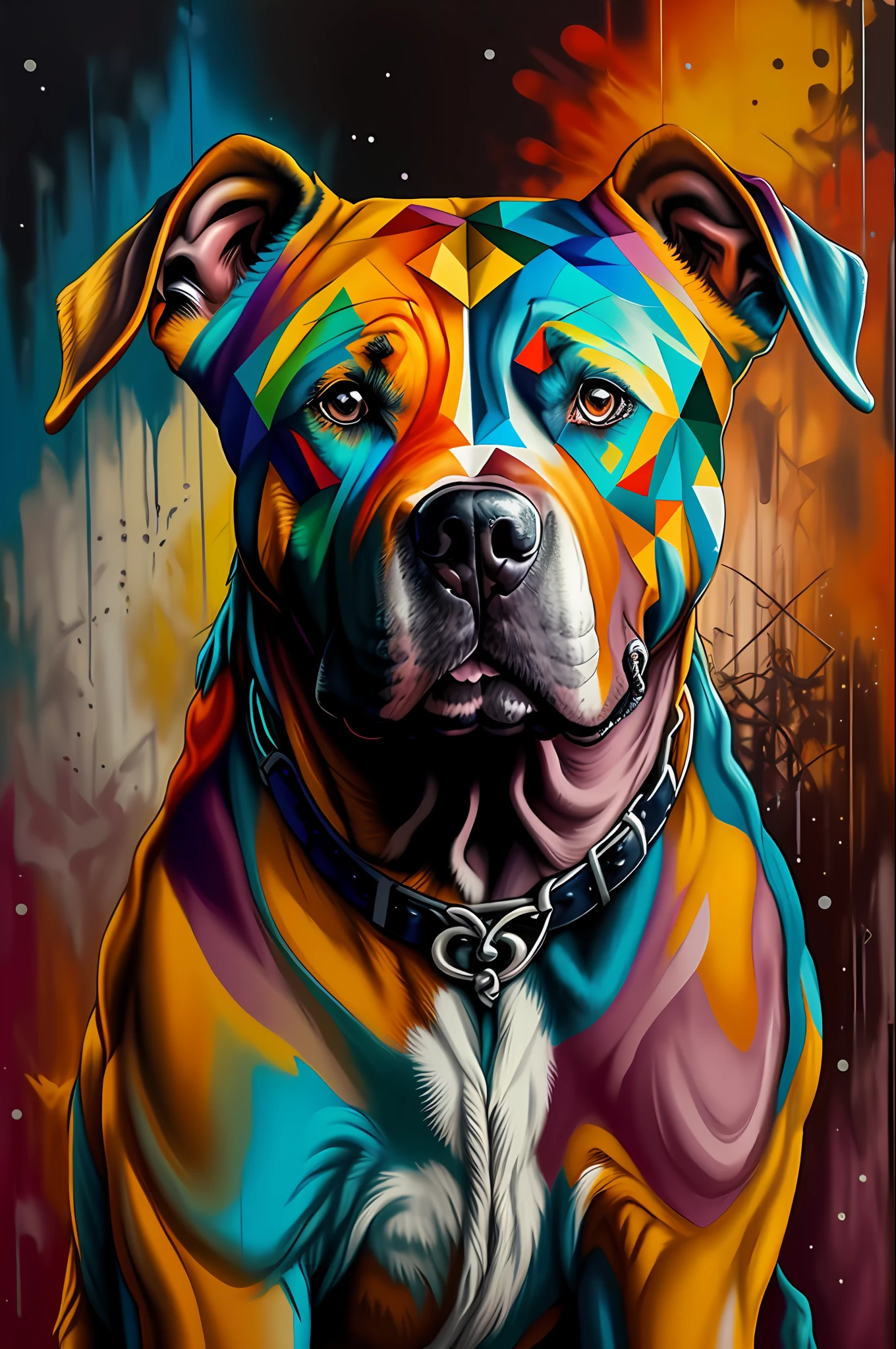 (Dog Pitbull ),(happy), Eduardo Kobra padding ,wall PORTRAIT geometric multidimensional, art, chibi,
yang08k, beautiful, colorful,
masterpieces, top quality, best quality, official art, beautiful and aesthetic,