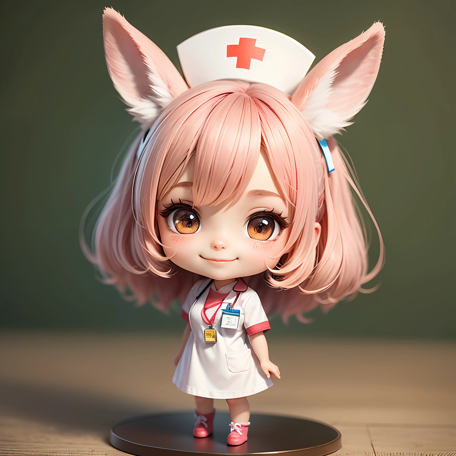 Chibi character, rabbit girl wearing nurse clothes, smile, studio shooting, supremely precise