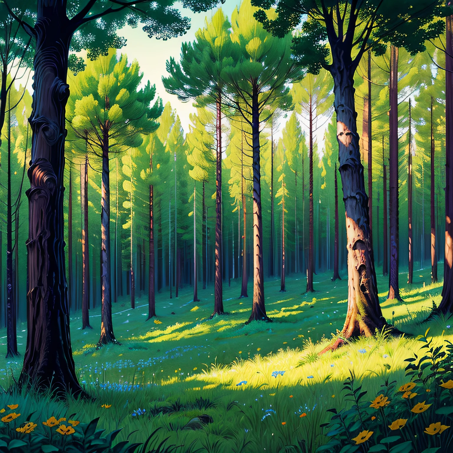 A green grassy, colorful forest --auto