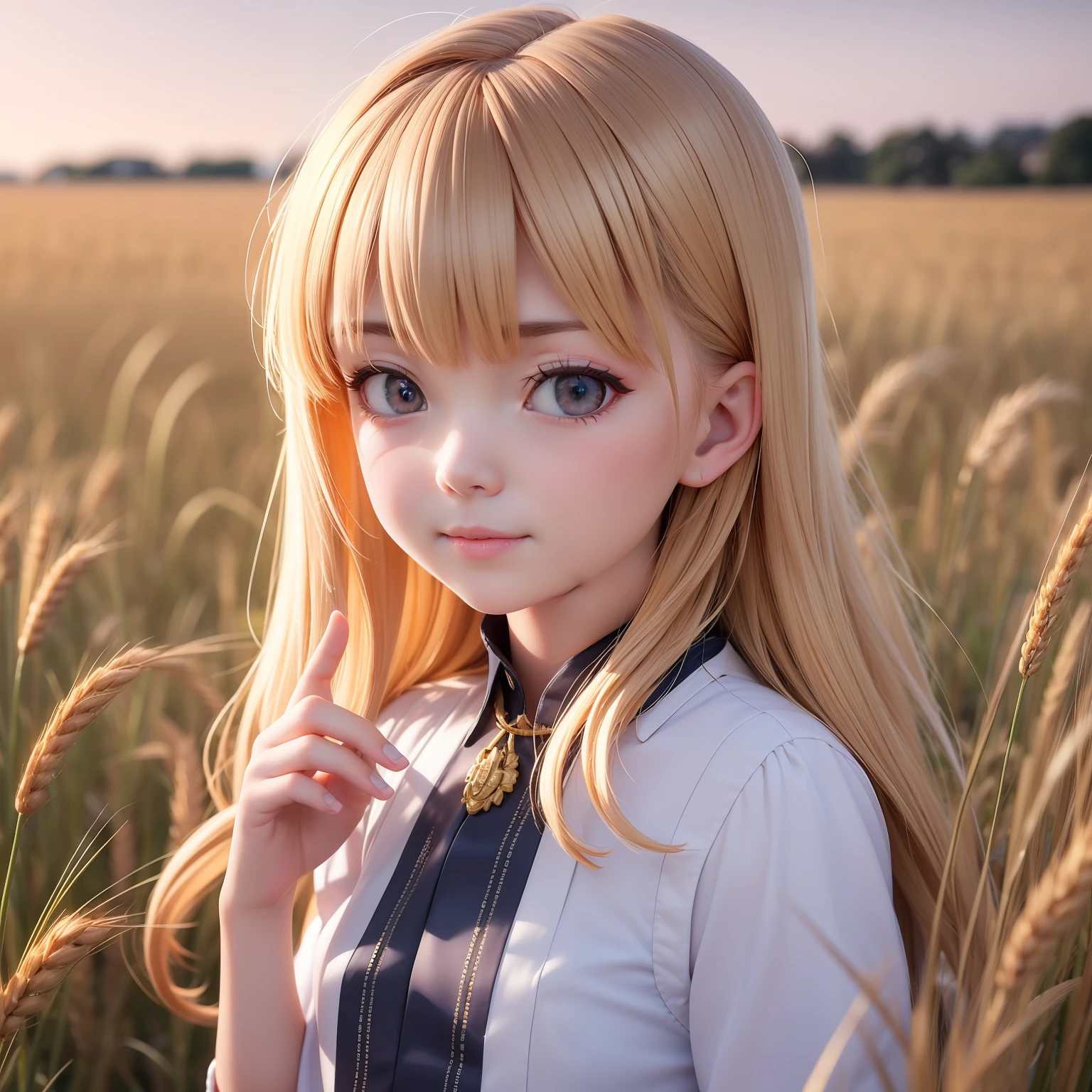 (((realistic, 3d face, lustrous skin,))), photorealistic, dynamic_color_range,((6year old girl:1.5)), masterpiece, complete anatomy, whole body, children's body, child, super cute, girl, little girl, bangs,blond hair, beautiful shining body,Smiles, happiness, wheat fields,horizon,Sorochka white blouse,Sorochka, beautiful girl, 1 girl, loli, petite girl, top quality, masterpiece, high eyes,drooping eyes,((realism: 1.2)), petite, bangs, tall eyes, natural light,(aquamarine eyess), beautiful girl with fine details, Beautiful and delicate eyes, Beautiful girl, detailed face, Beautiful eyes, beautiful shining body, vixip, dynamic far view shot,cinematic lighting, perfect composition, by sumic.mic, ultra detailed, official art, masterpiece, (best quality:1.3), reflections, extremely detailed cg unity 8k wallpaper, detailed background, masterpiece, best quality, (masterpiece), (best quality:1.4), (ultra highres:1.2), (hyperrealistic:1.4), (photorealistic:1.2), best quality, high quality, highres, detail enhancement,Sorochka,wearing a sorochka,red embroidery on shirt,(golden wheat fields),Ukrainian girl,
