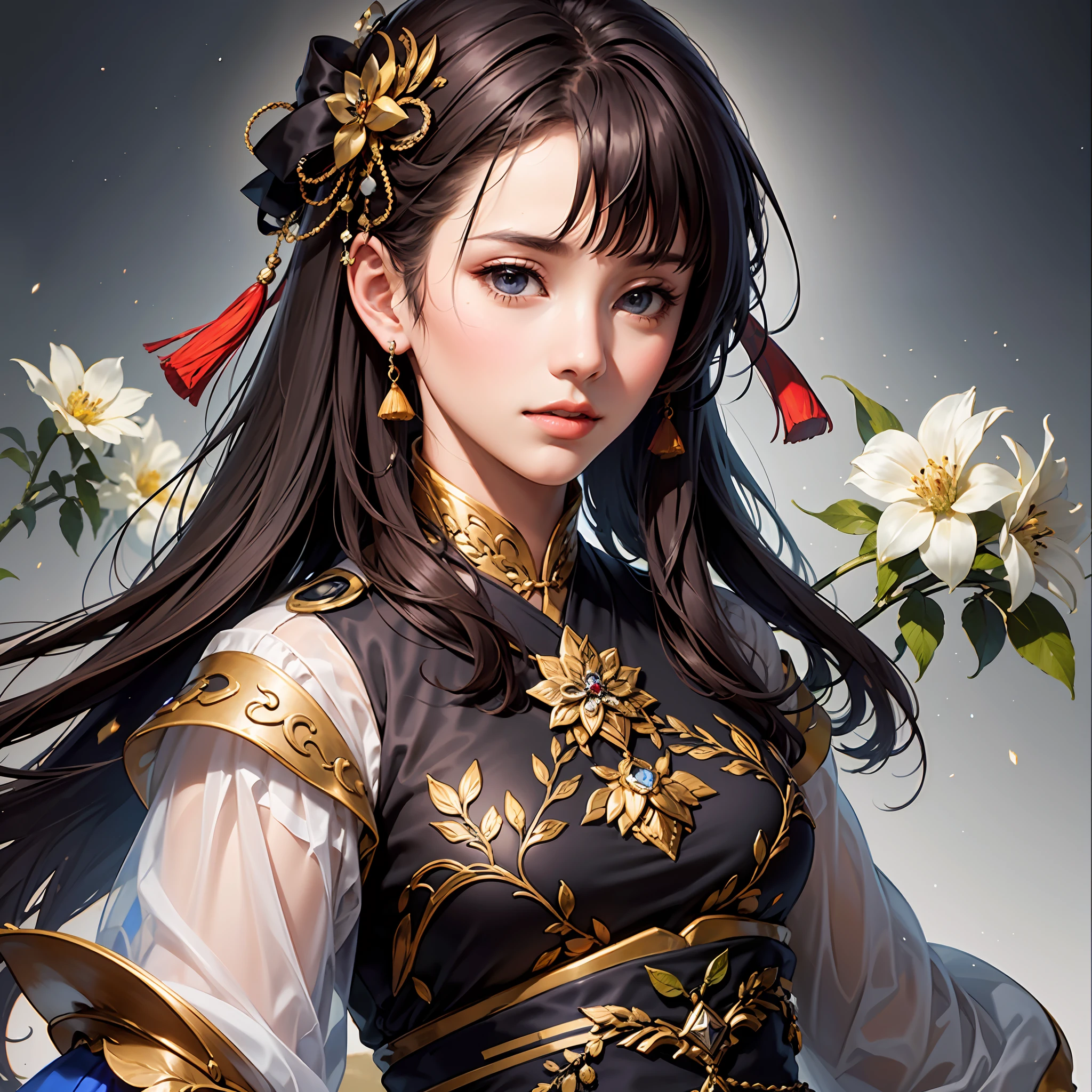 Warring States period, female general, very beautiful face, high dynamic angle, 8K, very delicate, very dense, vivid color, dynamic wallpaper Japan kimono and Chinese Hanfu MIX, beautiful black hair,