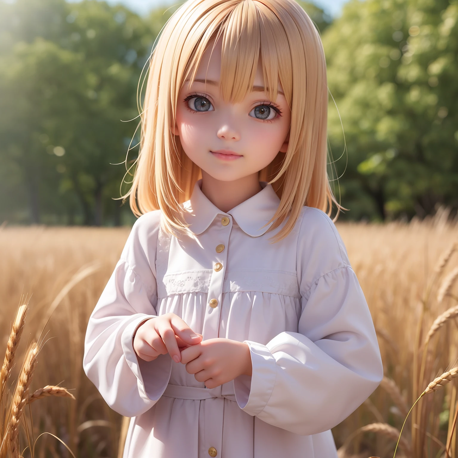(((realistic, 3d face, lustrous skin,))), photorealistic, dynamic_color_range,((6year old girl:1.5)), masterpiece, complete anatomy, whole body, children's body, child, super cute, girl, little girl, bangs,blond hair, beautiful shining body,Smiles, happiness, wheat fields,horizon,Sorochka white blouse,Sorochka, beautiful girl, 1 girl, loli, petite girl, top quality, masterpiece, high eyes,drooping eyes,((realism: 1.2)), petite, bangs, tall eyes, natural light,(aquamarine eyess), beautiful girl with fine details, Beautiful and delicate eyes, Beautiful girl, detailed face, Beautiful eyes, beautiful shining body, vixip, dynamic far view shot,cinematic lighting, perfect composition, by sumic.mic, ultra detailed, official art, masterpiece, (best quality:1.3), reflections, extremely detailed cg unity 8k wallpaper, detailed background, masterpiece, best quality, (masterpiece), (best quality:1.4), (ultra highres:1.2), (hyperrealistic:1.4), (photorealistic:1.2), best quality, high quality, highres, detail enhancement,Sorochka,wearing a sorochka,red embroidery on shirt,(golden wheat fields),Ukrainian girl,