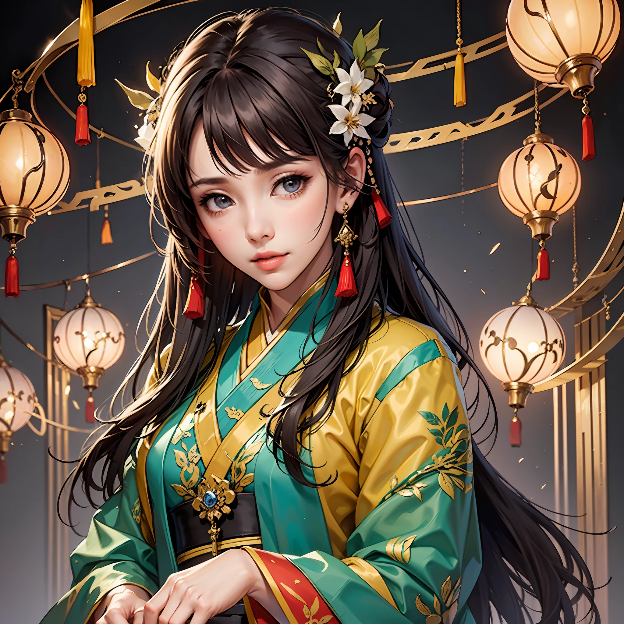 Warring States period, female general, very beautiful face, high dynamic angle, 8K, very delicate, very dense, vivid color, dynamic wallpaper Japan kimono and Chinese Hanfu MIX, beautiful black hair,