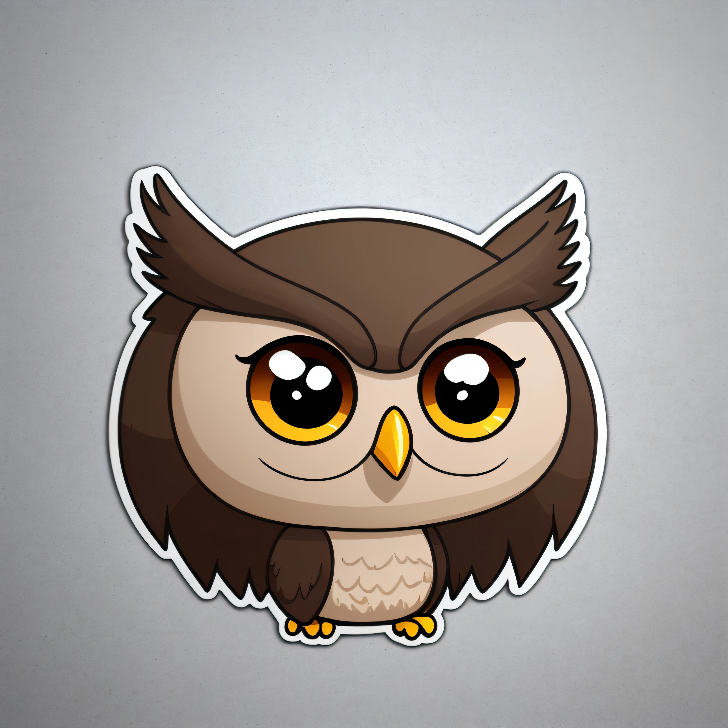((sticker)), stunning, chibi owl with cute eyes, cute 4k mouth, high quality, white background, high details, --ar 1:1, illustrator, transparent background --auto