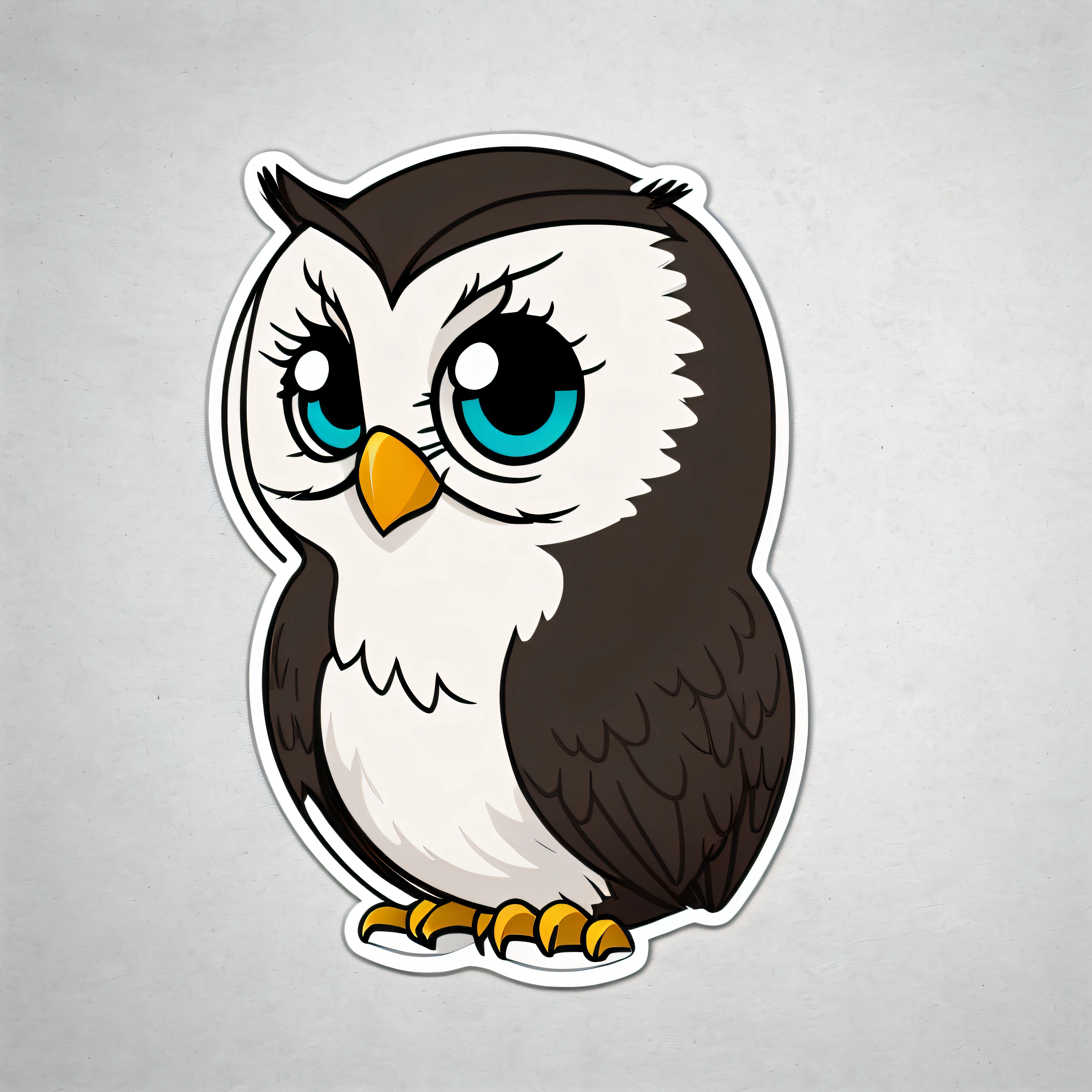 ((sticker)), stunning, chibi owl with cute eyes, cute 4k mouth, high quality, white background, high details, --ar 1:1, illustrator, transparent background --auto