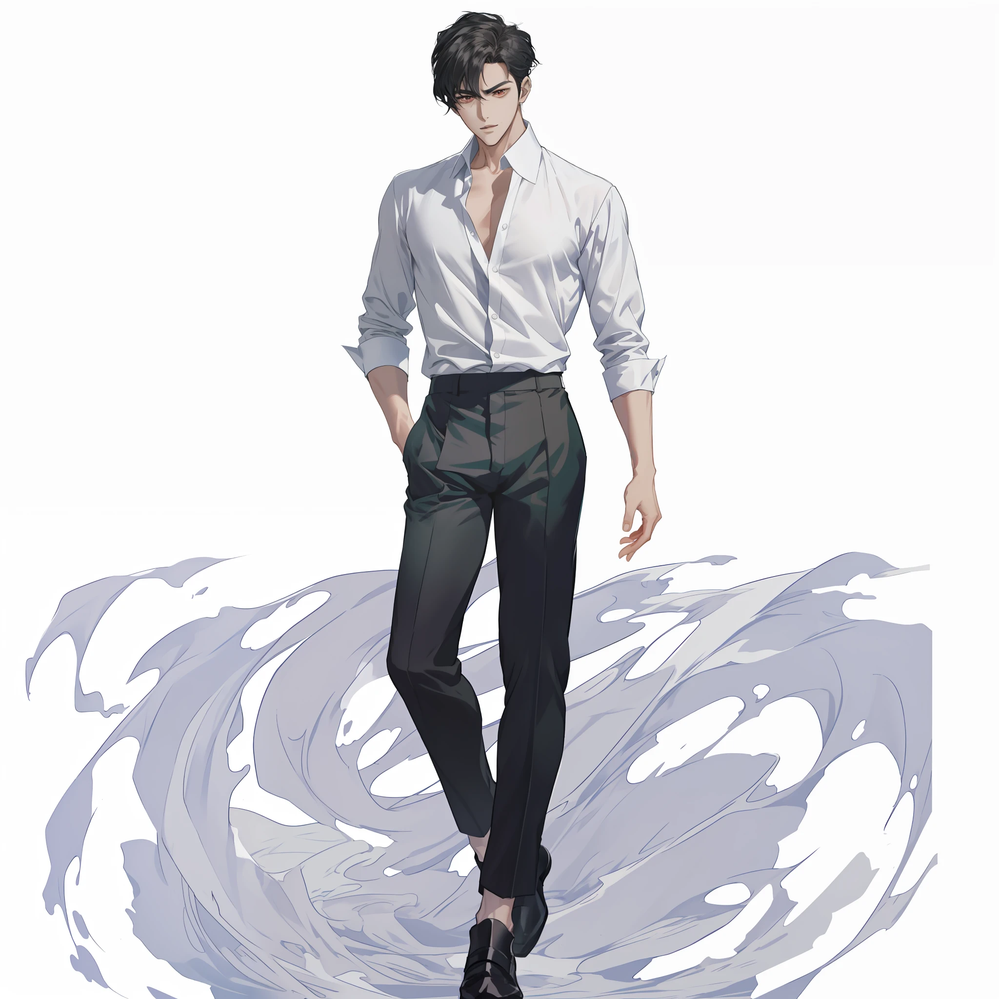 arafed image of a man in a white shirt and black pants, anime handsome man, handsome anime pose, delicate androgynous prince, single character full body, male anime character, male character, beautiful androgynous prince, full body single character, handsome guy in demon slayer art, human male character art, inspired by Zhang Han, handsome stunning realistic