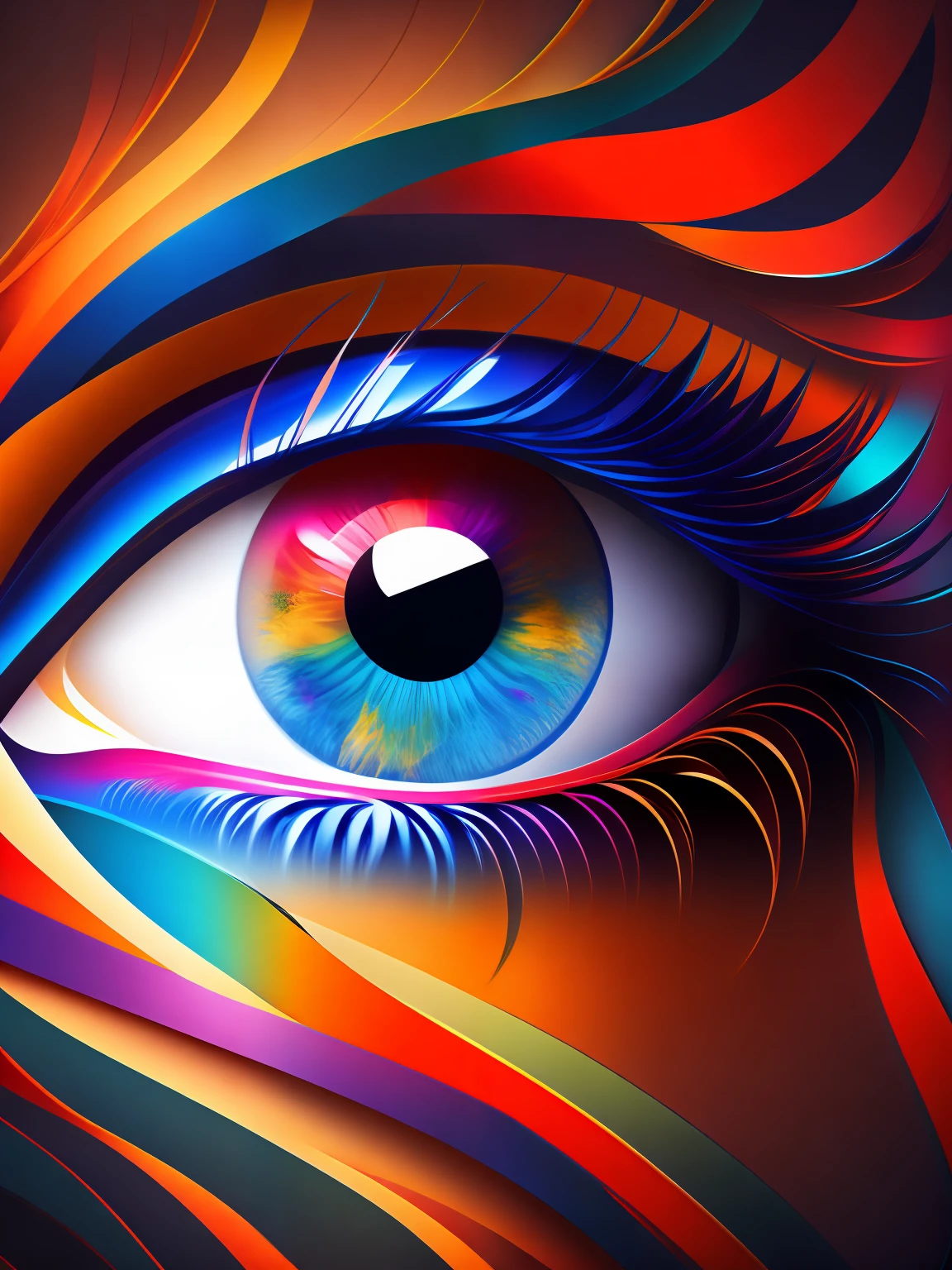 The abstract colored woman's eye, (colorful, highly detailed, vector-art) 8K