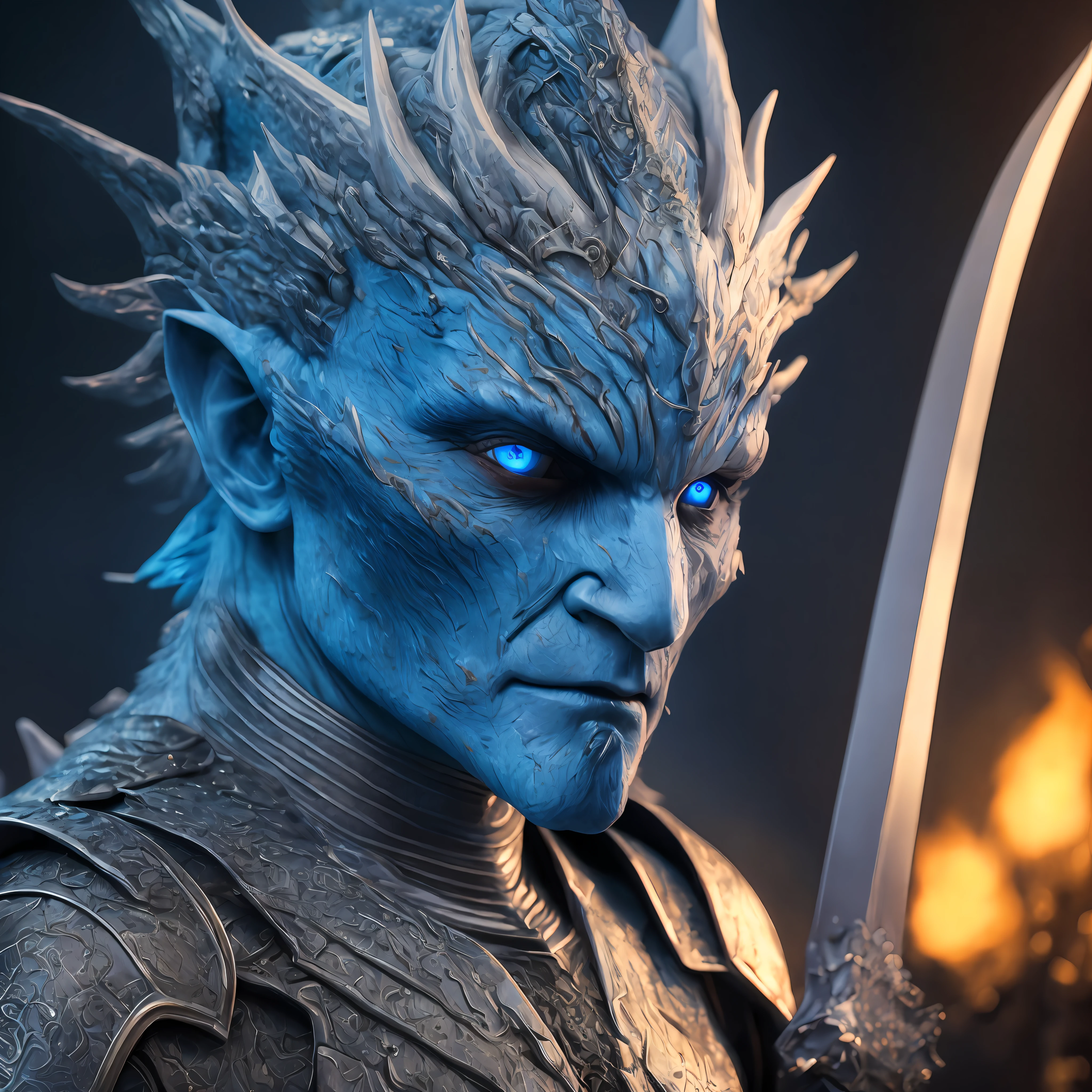 hyper real photo of [Night King|Vladimir Furdik] with ice sword, evil, terror, 1 dragon with blue eyes, close-up, extreme close-up, realistic proportions, realistic blue eyes, ice crusted dragon, limited palette, high resolution, absurd, cinematic lighting, 8k resolution, front lighting, HDR, sunrise, RAW photo, Nikon 85mm, Award-winning, Glamor Photograph, extremely detailed, beautiful Ukrainian, mind-blowing, Noth-Yidik, 16k, --auto