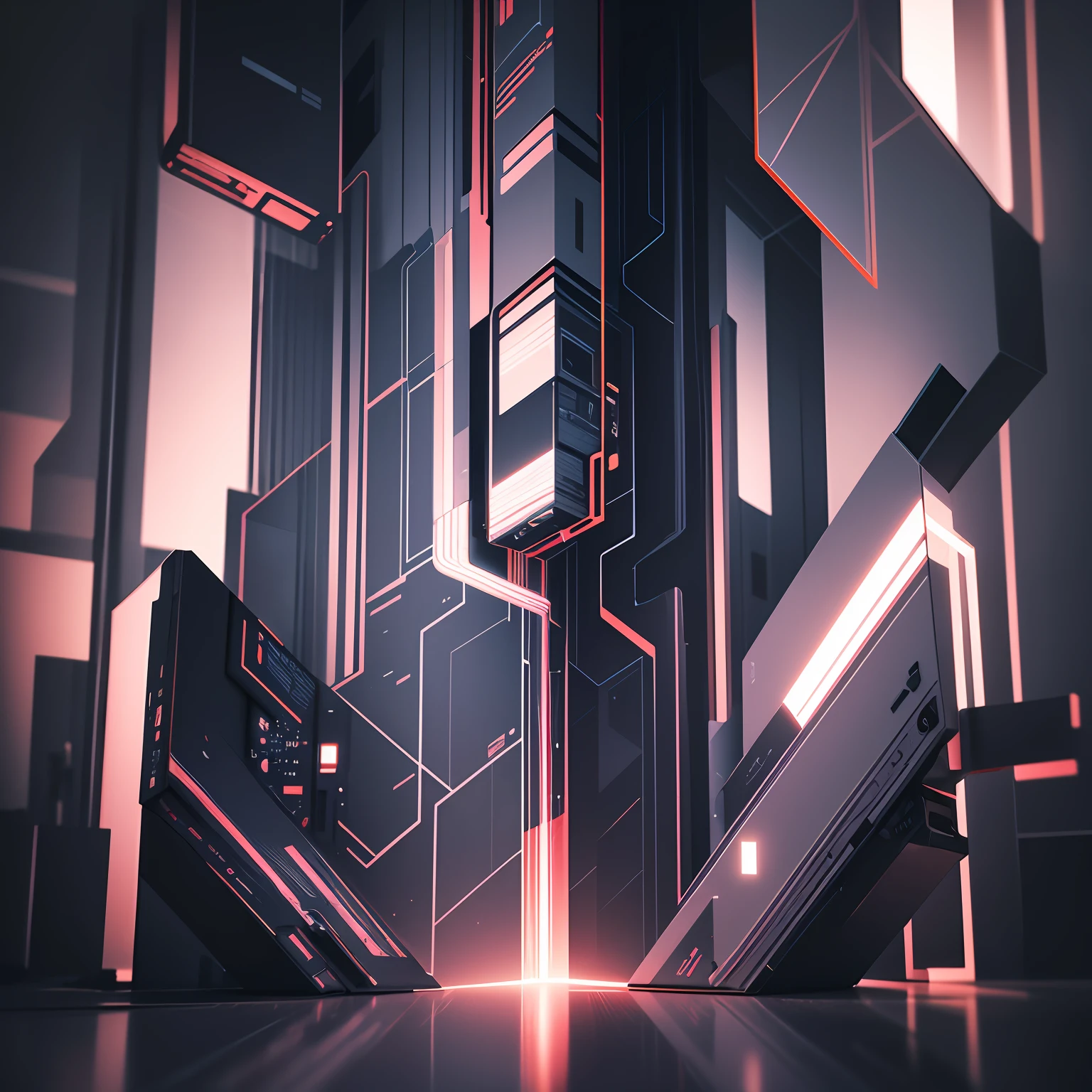 glitch tech cyber minimalism abstract art piece, digital rendering, blender rendering, made of geometric structures, cove lighting 4k