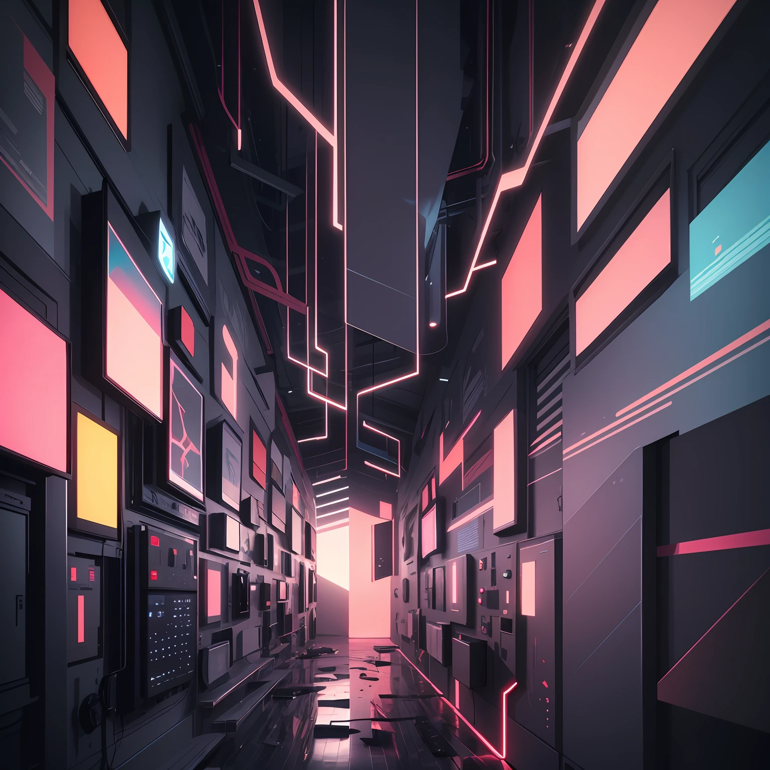 glitch tech cyber minimalism abstract art piece, digital rendering, blender rendering, made of geometric structures, cove lighting 4k