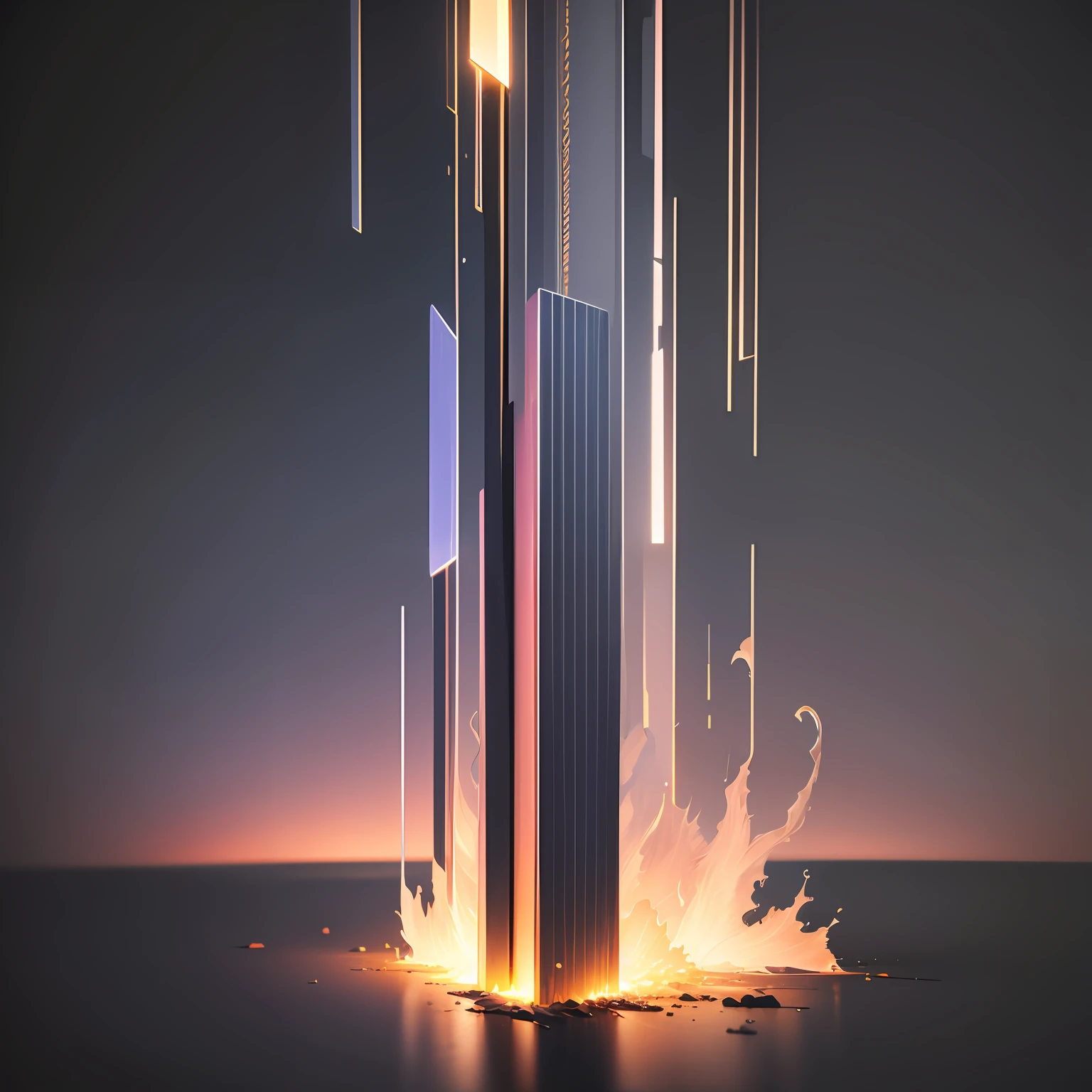 steel light pillar cyber minimalism abstract art piece, digital rendering, blender rendering, made of technology and fused glass, cove lighting 4k